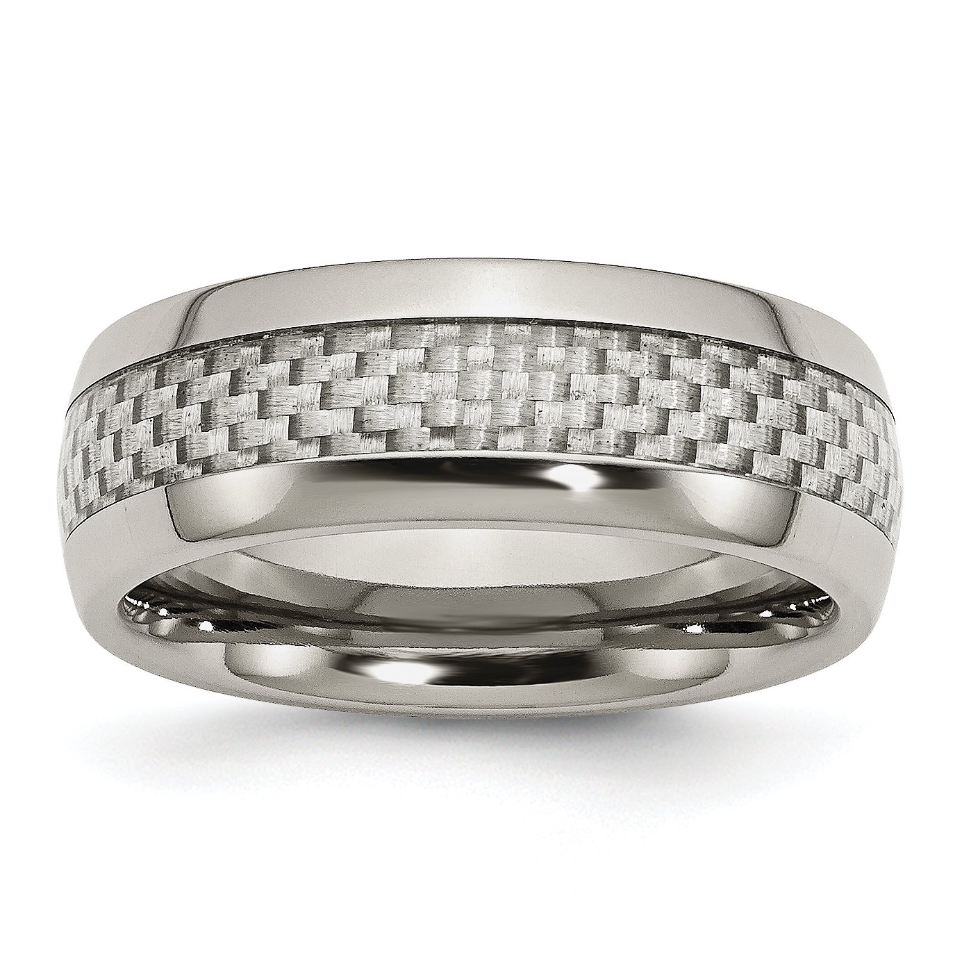 Premium 8mm Stainless Steel Band Ring with Carbon Fiber Inlay - Polished Grey Finish for Men | Wedding, Engagement, Anniversary & Everyday Wear Jewelry Gift