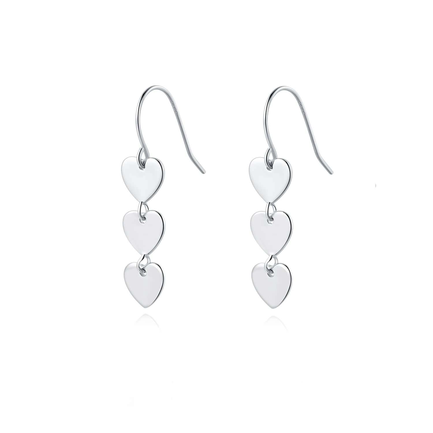 Reffeer Solid 925 Sterling Silver Love Heart Drop Earrings for Women & Teens - Romantic Dangle Hook Earrings for Valentine's Day, Anniversary & Date Night Gifts