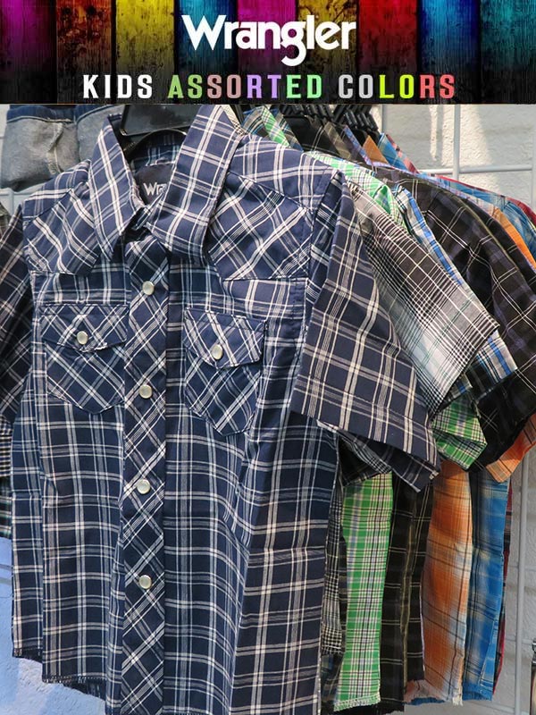 Kids Wrangler Western Plaid Snap Shirt - Short Sleeve Button-Up for Boys & Girls - Perfect for Rodeo, School & Outdoor Activities