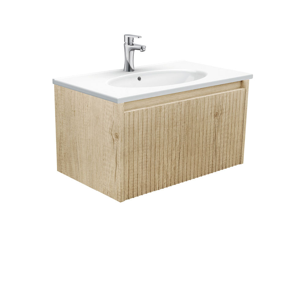 Fienza ROT75RSC Rotondo Alina Scandi Oak 750 Wall Mounted Bathroom Vanity - Modern Floating Vanity for Small Bathrooms, Powder Rooms & Contemporary Home Decor