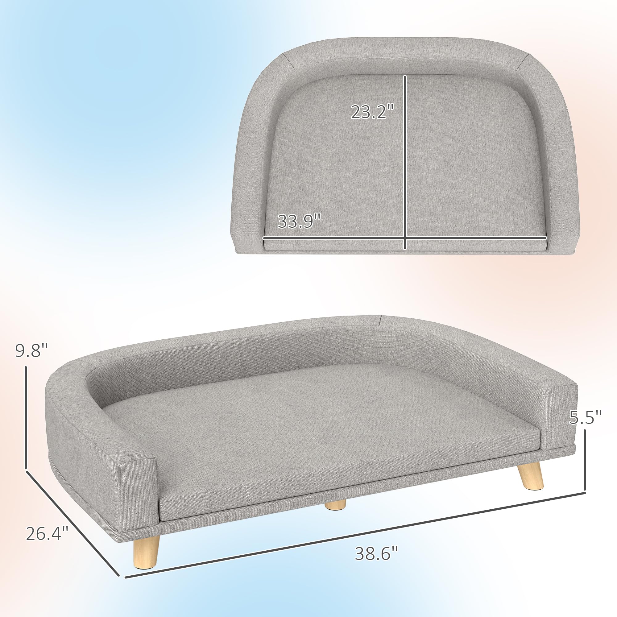 **PawHut Luxury Dog Sofa Couch with Washable Cover & Anti-Slip Mat – Comfortable Pet Bed for Large Dogs, Cats & Kittens – Gray Wooden Legs Design – Perfect for Living Room, Bedroom & Pet-Friendly Spaces**