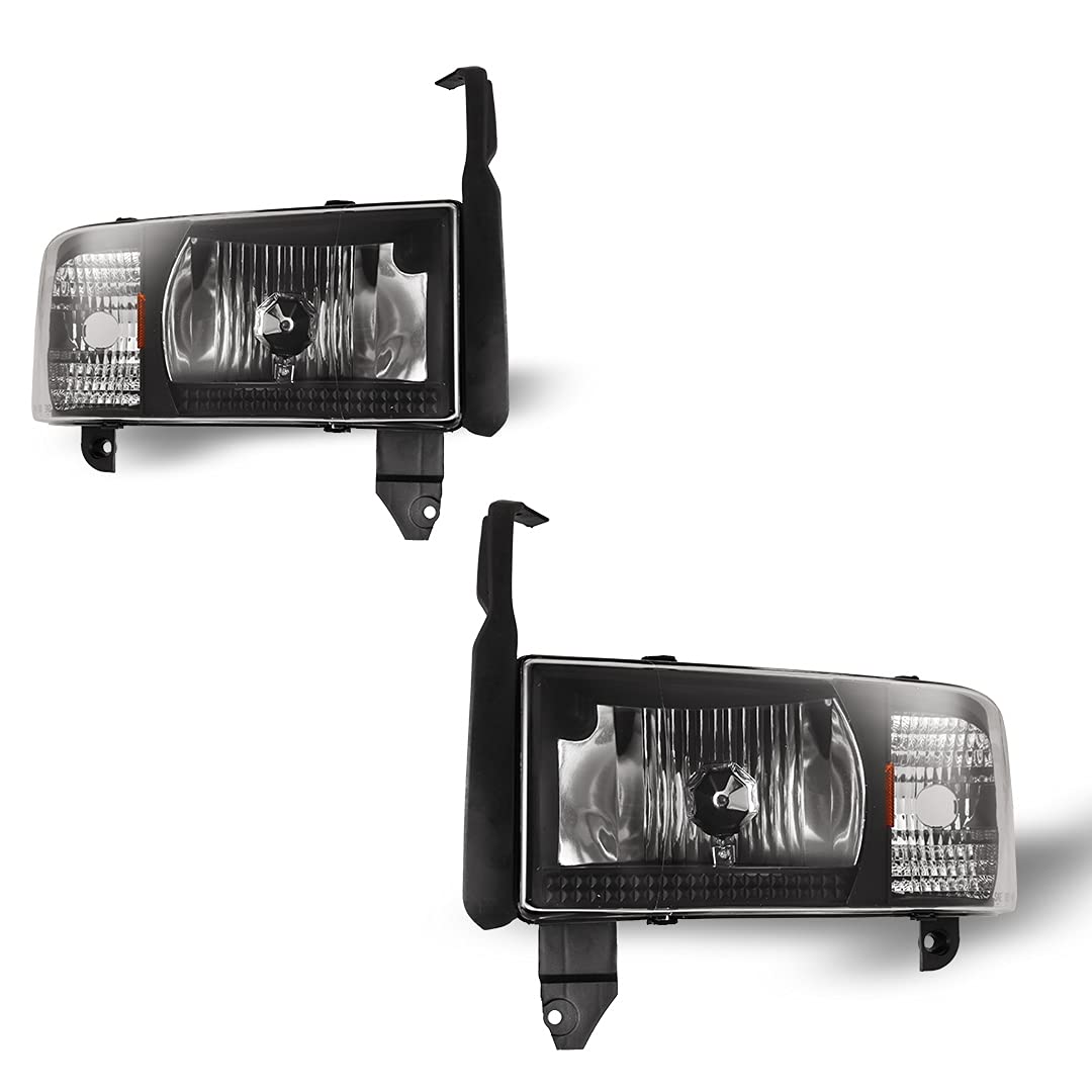 ROXX Headlight Assembly for 1994-2001 Dodge Ram 1500 & 1994-2002 Dodge Ram 2500/3500 - Black Housing with Clear Lens (No DRL) - Perfect for Night Driving & Off-Road Adventures