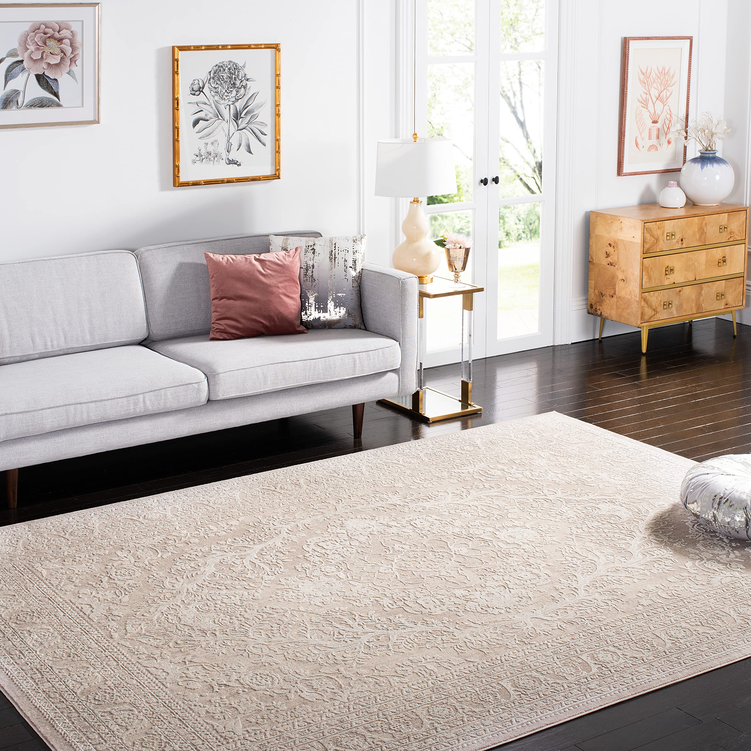 SAFAVIEH Reflection Collection 8' Square Beige/Cream RFT668A Boho Tribal Distressed Area Rug - Perfect for Living Room, Dining Room & Bedroom Decor