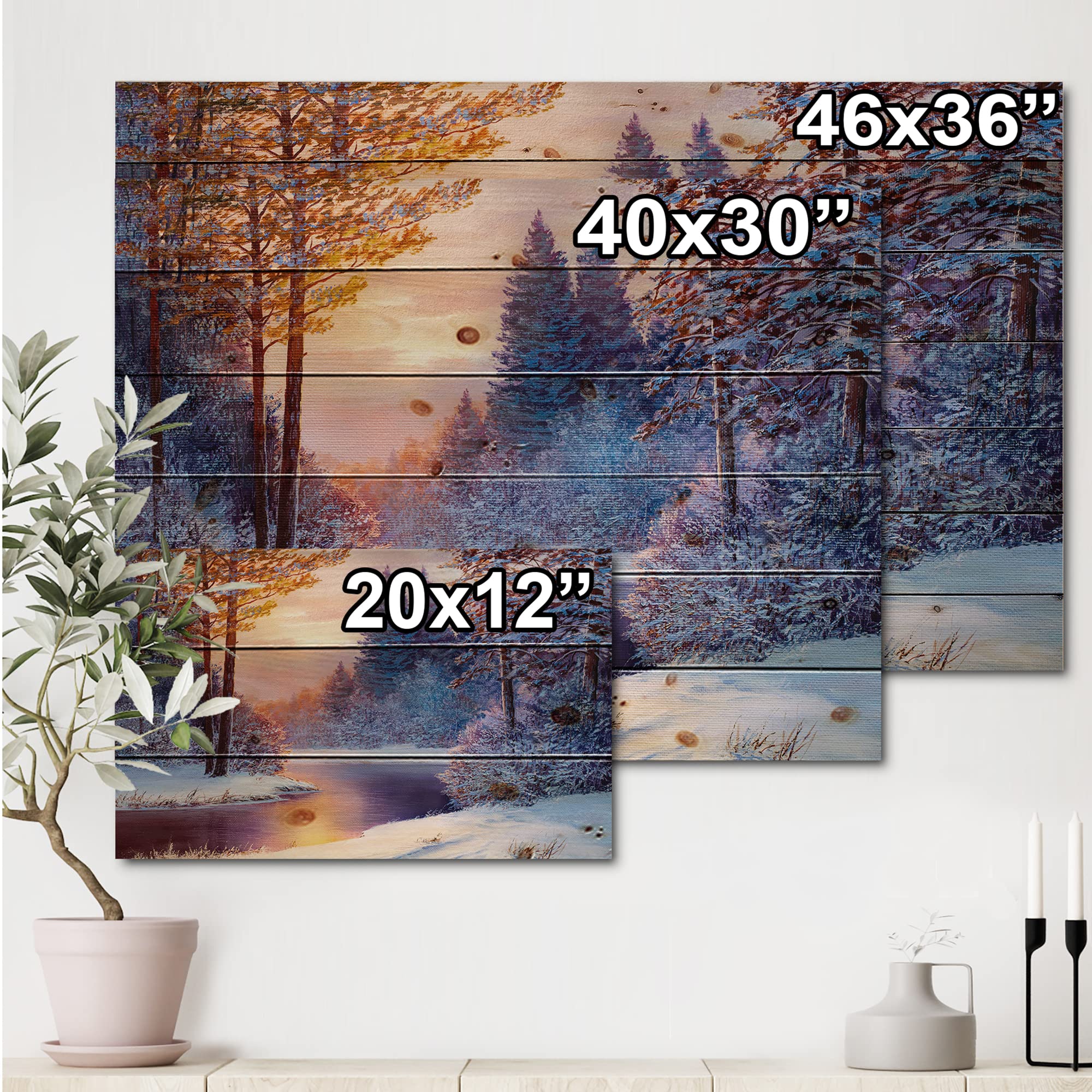 Blue Tree Silhouette Lake House Wood Wall Art - Large Pine Wood Panel Decor for Living Room