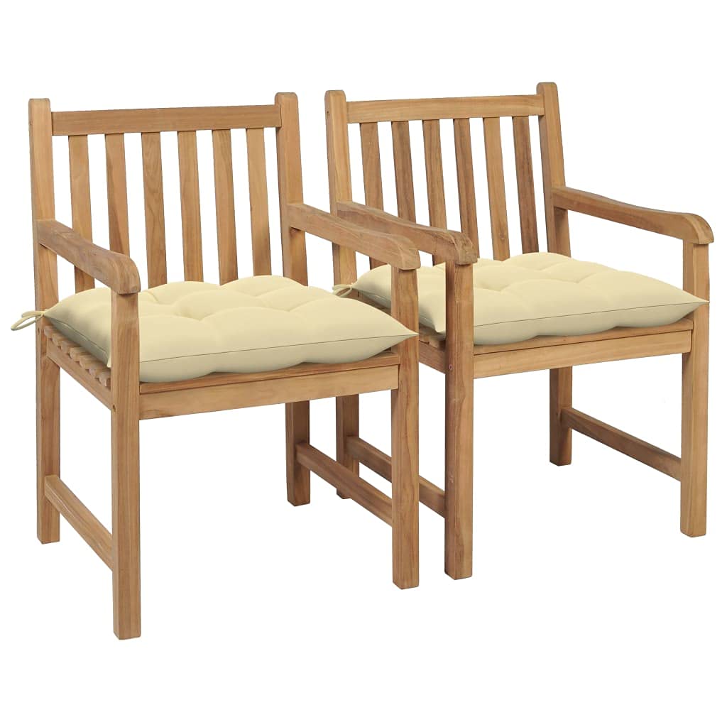 Aisifx 2-Piece Teak Wood Garden Chairs Set with Cream White Cushions - Outdoor Patio Furniture for Backyard, Poolside & Balcony Relaxation