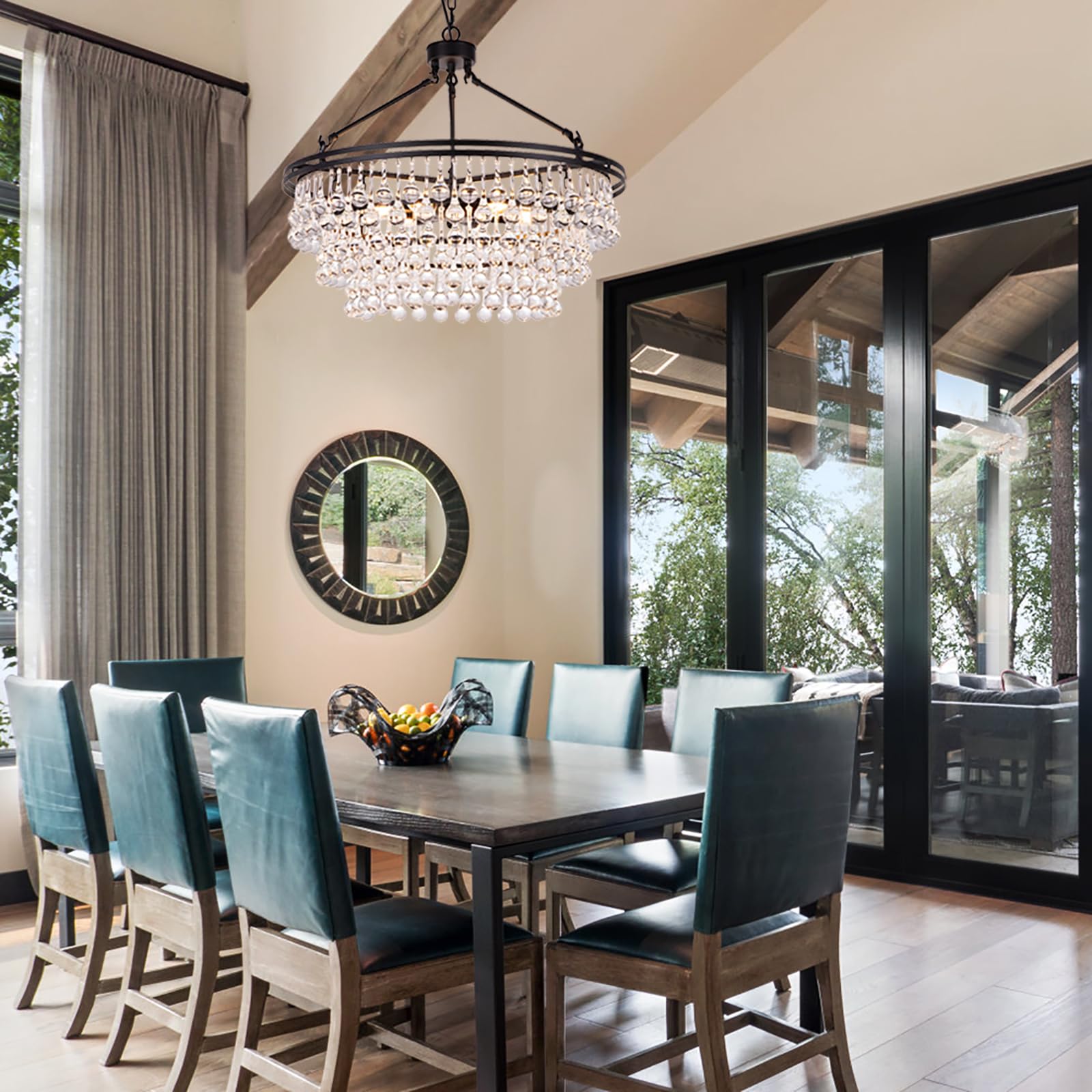 TOCHIC 24 Inch Black Crystal Chandelier - Modern Farmhouse Ceiling Pendant Light with 3 Tiers for Bedroom, Dining Room, Kitchen Island & Living Room | Elegant Lighting Fixture for Home Decor & Wedding Venues
