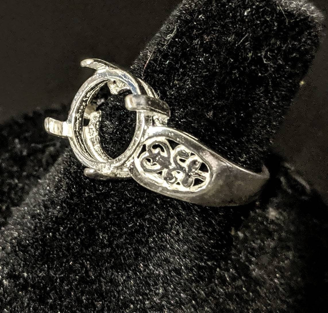 14K Gold or Sterling Silver 6-10mm Round Cabochon Filigree Pre-Notched Ring Setting – Size 7 (Item #163561/143561) – Perfect for Jewelry Making, DIY Crafting & Custom Ring Designs