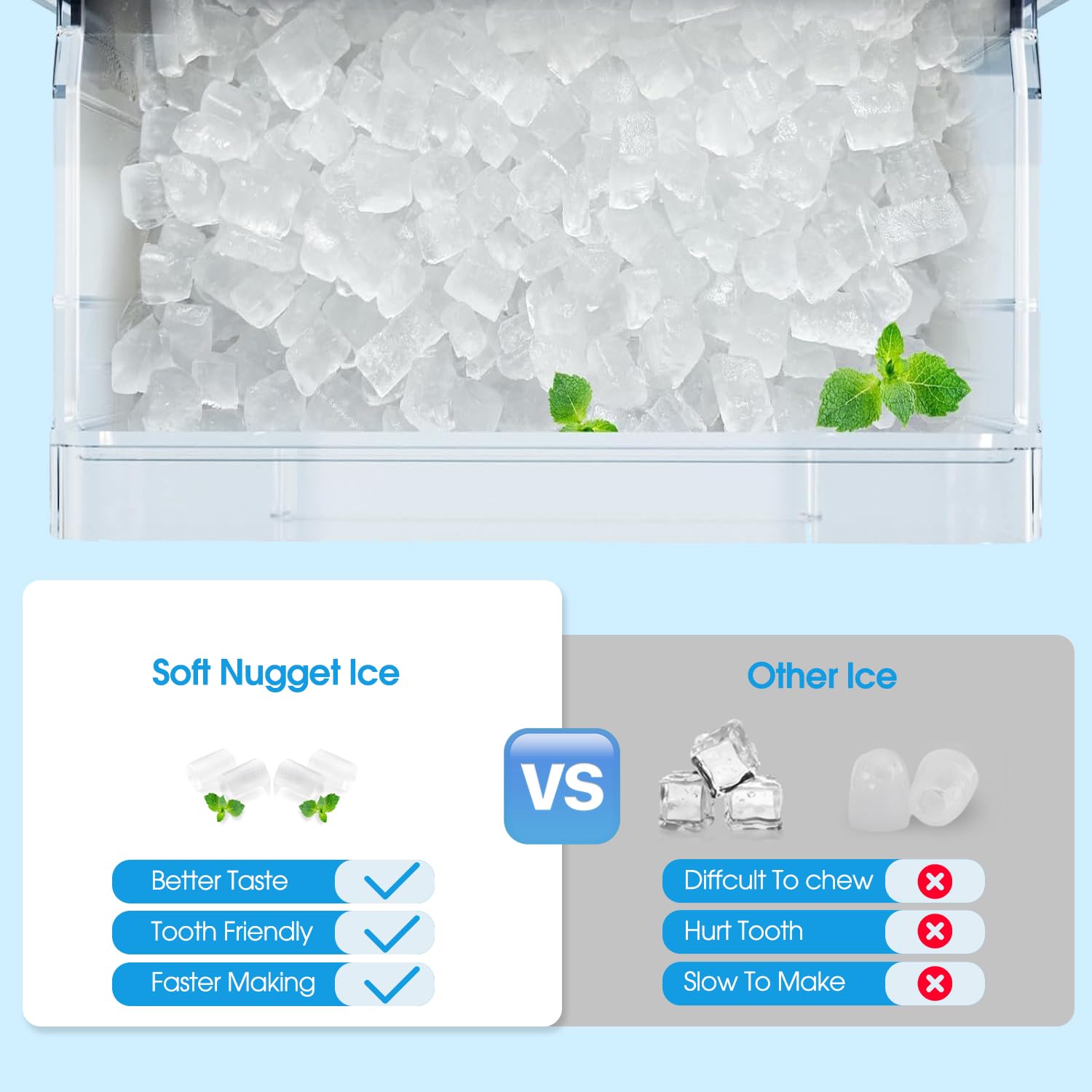 VECYS 33LBS/Day Countertop Nugget Ice Maker - Self-Cleaning Portable Pellet Ice Machine with Stainless Steel Trim & 3.8L Side Water Tank - Chewable Sonic Ice for Home, Office, Bar, Cocktails, and Beverages