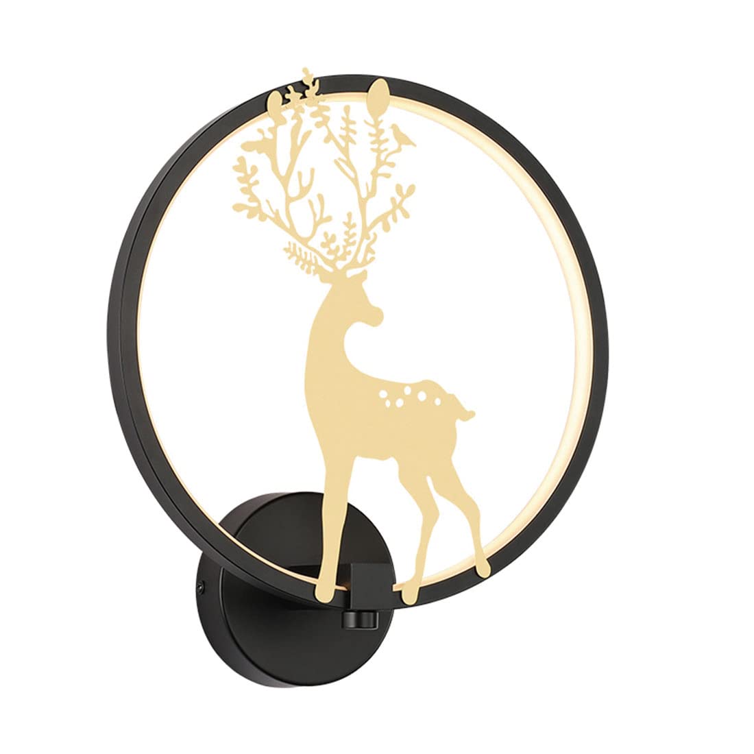 Antler Wall Lamp LED - 18W Round Picture Sconce Light Fixture with Black & Gold Finish for Bedroom, Living Room, Corridor & Kitchen - Perfect for Bedside Lighting, Wall Decor & Mirror Accent Lighting