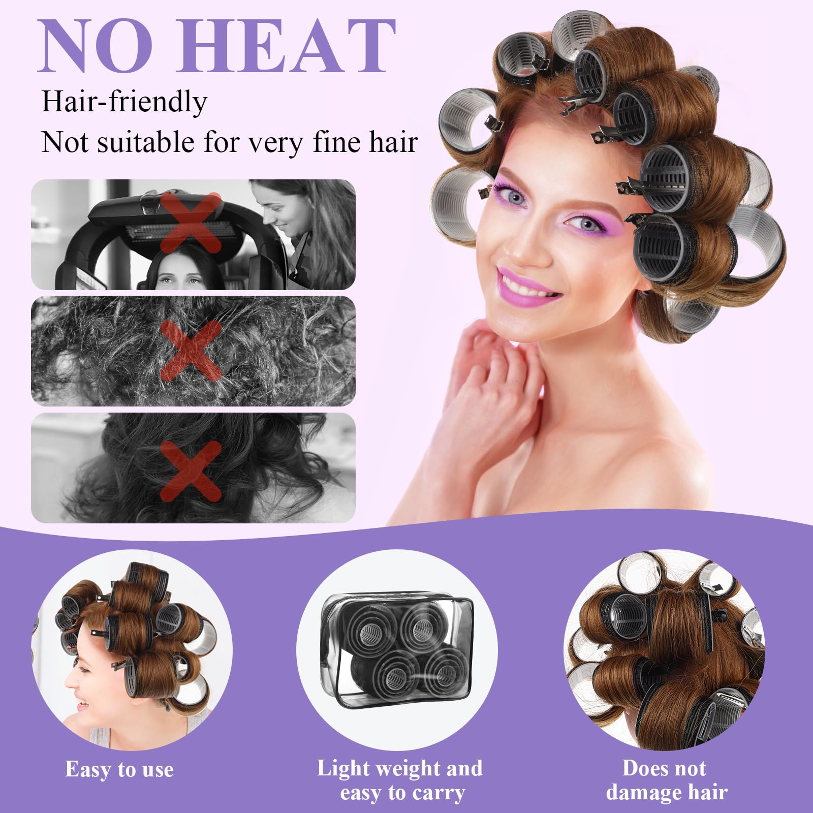 38 Pcs Self Grip Hair Rollers Set - 4 Sizes (25mm 36mm 48mm 60mm) with Clips & Storage Bag for Long, Short Hair & Bangs - Perfect for Home Salon, Party Styling & DIY Hair Care