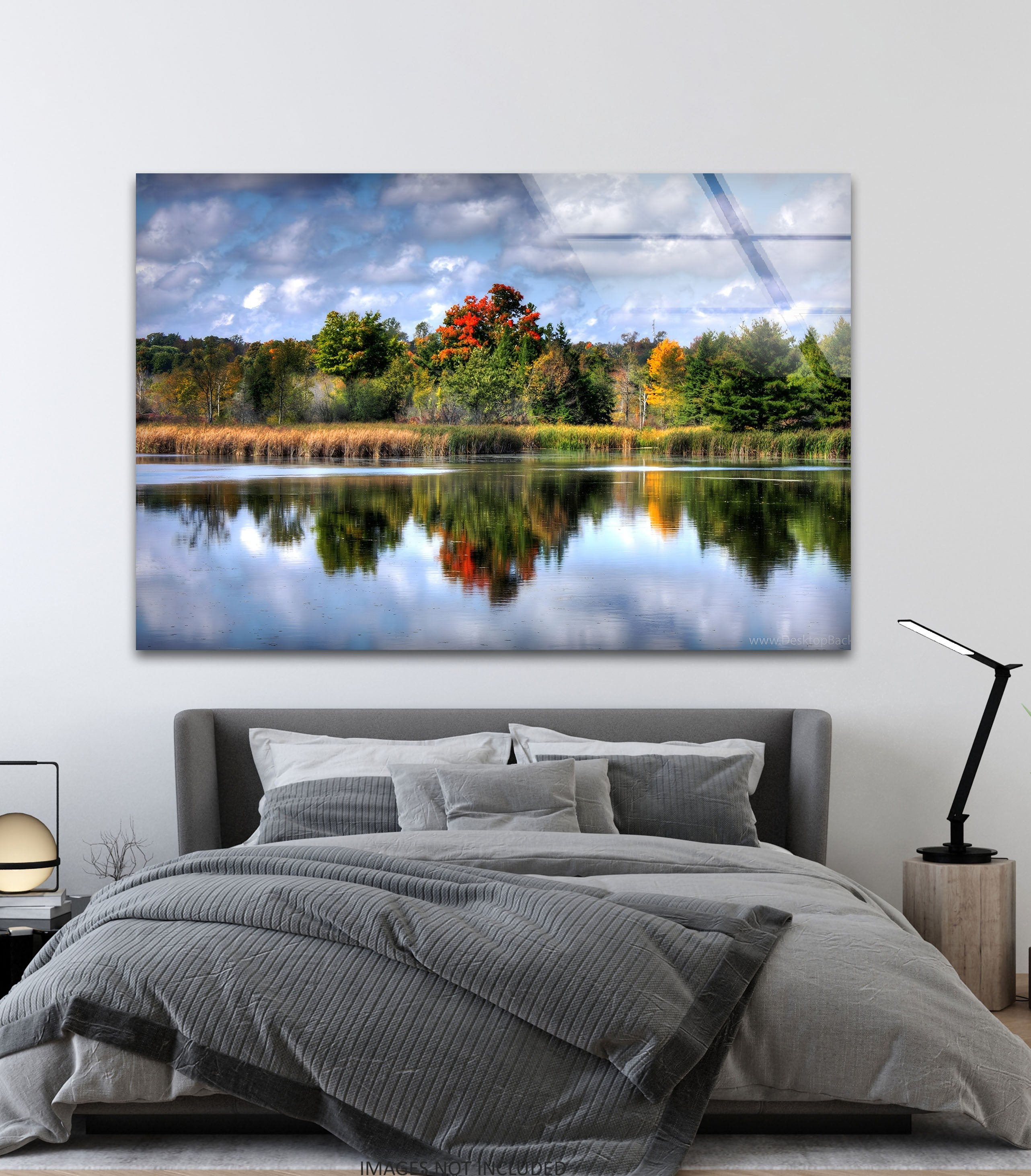 Autumn Reflections Scenic Forest Lake Glass Wall Art - Stunning Nature Decor for Living Room, Bedroom & Office
