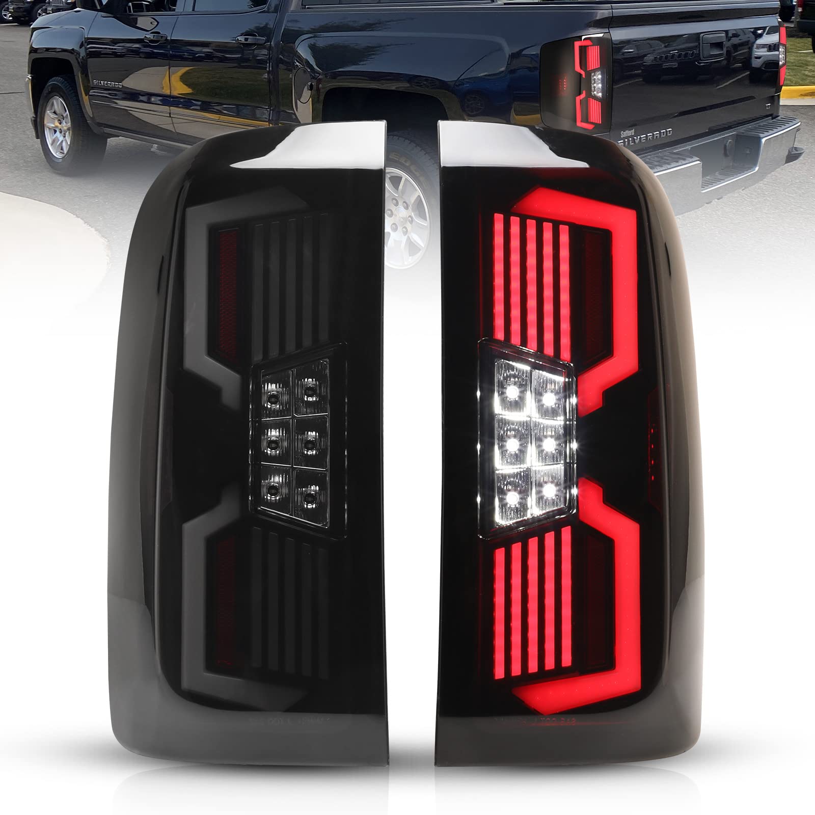 AUTOWIKI LED Taillight Assembly for 2014-2018 Chevy Silverado 1500/2500HD/3500HD - Black Smoke Lens with Dynamic LED Turn Signals - 1 Pair Replacement Tail Lights for Enhanced Visibility & Style (Perfect for Night Driving & Custom Truck Upgrades)