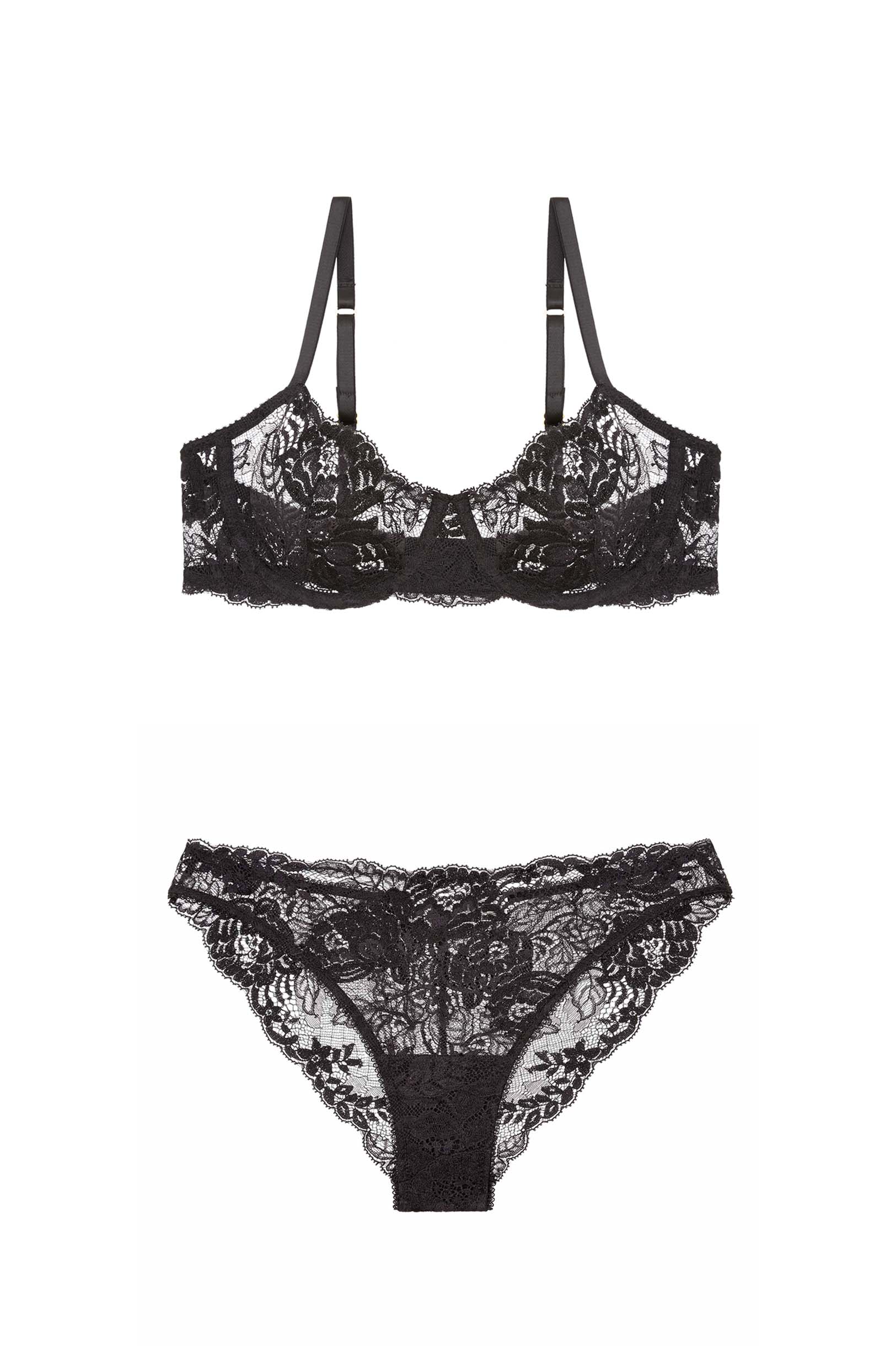 Begonia French Lace Underwire Bra & Briefs Set - Black Lingerie for Women | Perfect for Date Nights & Special Occasions