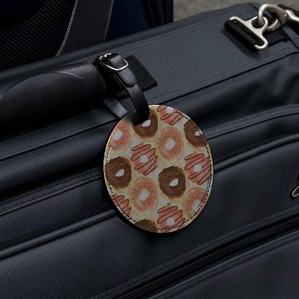 Yummy Donuts Pattern Round Leather Luggage Tag - Durable Suitcase ID Card Holder for Travel Bags | Perfect for Carry-Ons, Backpacks & Suitcase Identification