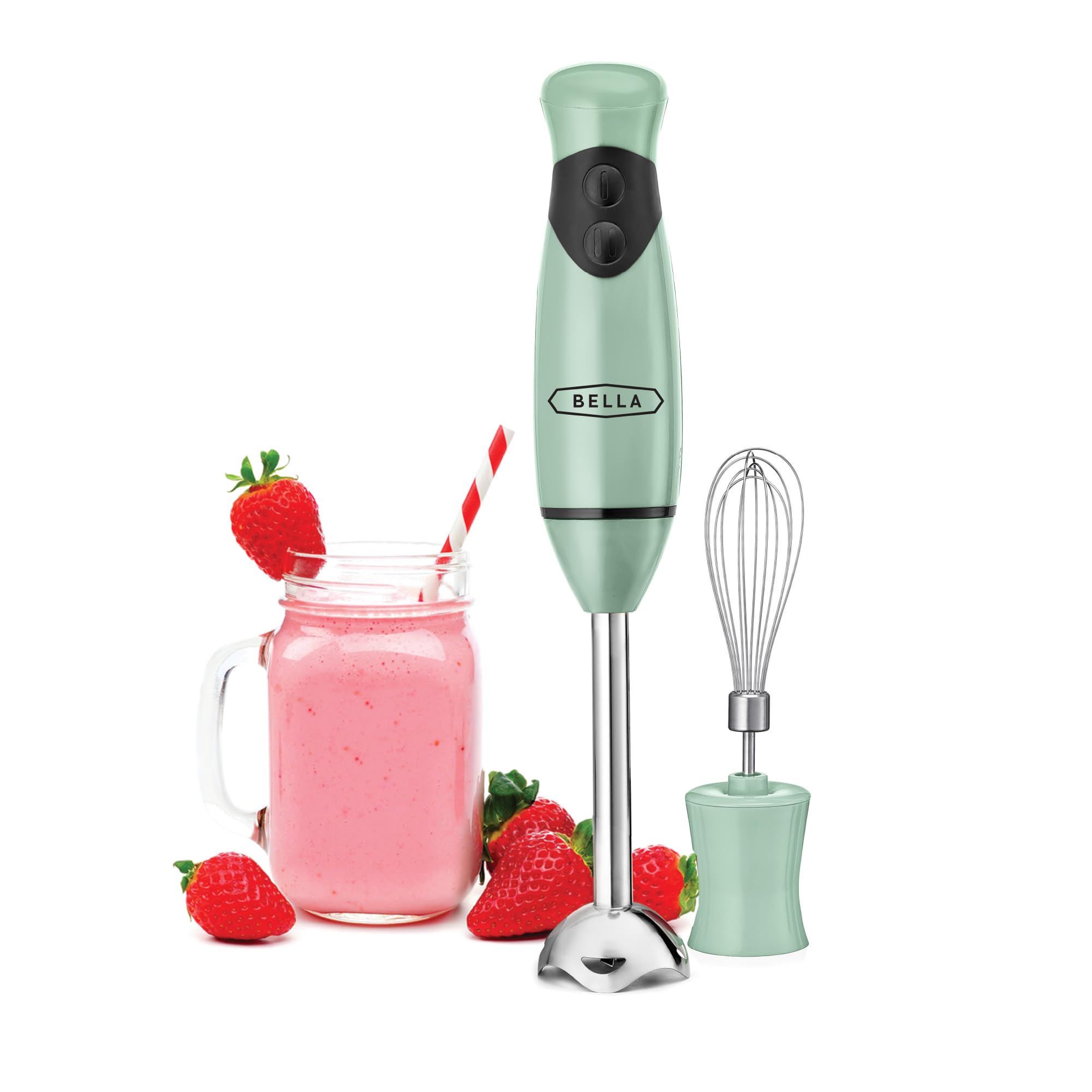 Bella Immersion Blender Hand Mixer - 250W 2-Speed Electric Handheld Blender with Whisk Attachment for Juicing, Smoothies, Baby Food & Protein Shakes | BPA-Free Stainless Steel Design | Perfect for Kitchen, Camping & Small Spaces
