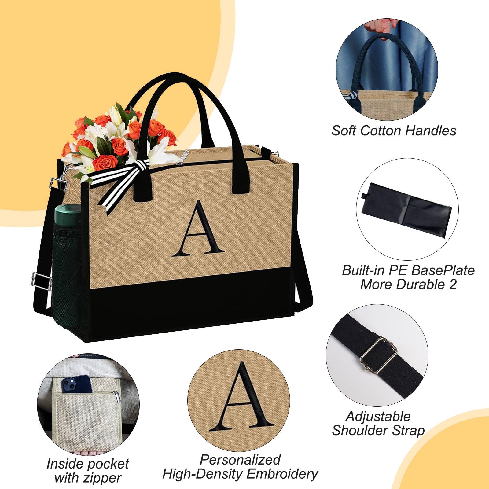 Personalized Monogrammed Tote Bags for Women - 3-Piece Set, Custom Birthday Gifts, Perfect for Work, Shopping & Travel