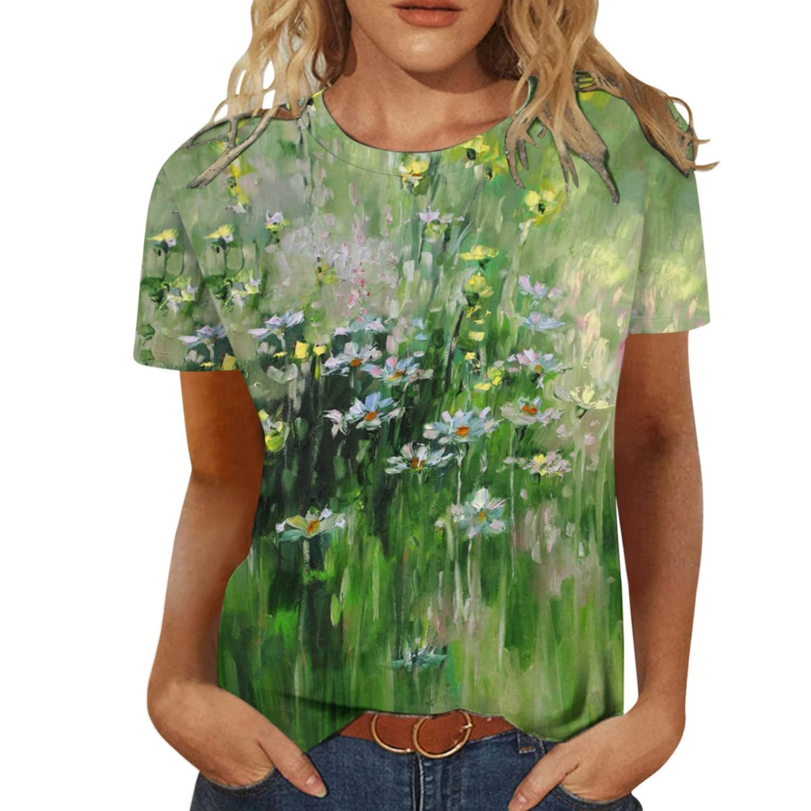 Women's Fashion Casual Short Sleeve T-Shirt - Color Block Print O-Neck Tee for Summer | Perfect for Casual Outings, Beach Wear & Everyday Comfort