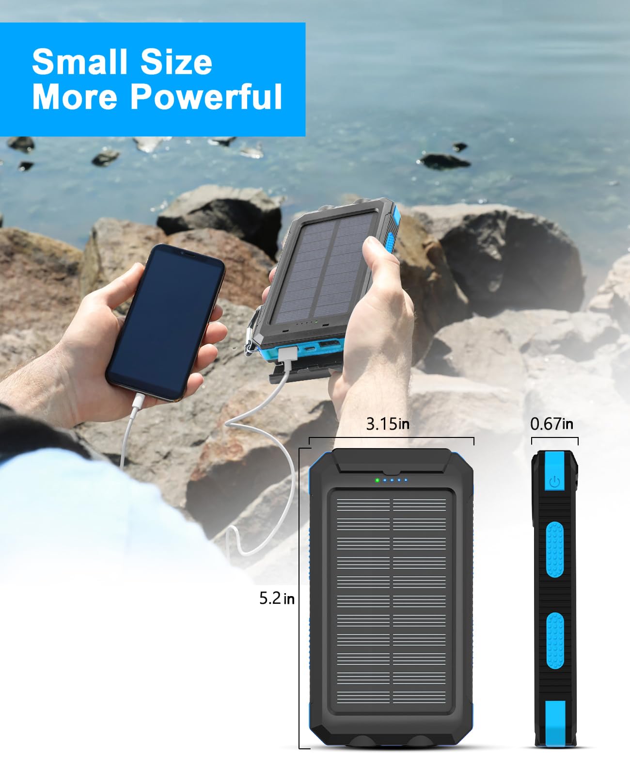 ERRBBIC 38800mAh Solar Power Bank - Waterproof Portable Charger with Dual LED Flashlights | Fast Solar Panel Charging for Phones & Devices | Perfect for Outdoor Camping, Hiking, Emergency Power Backup