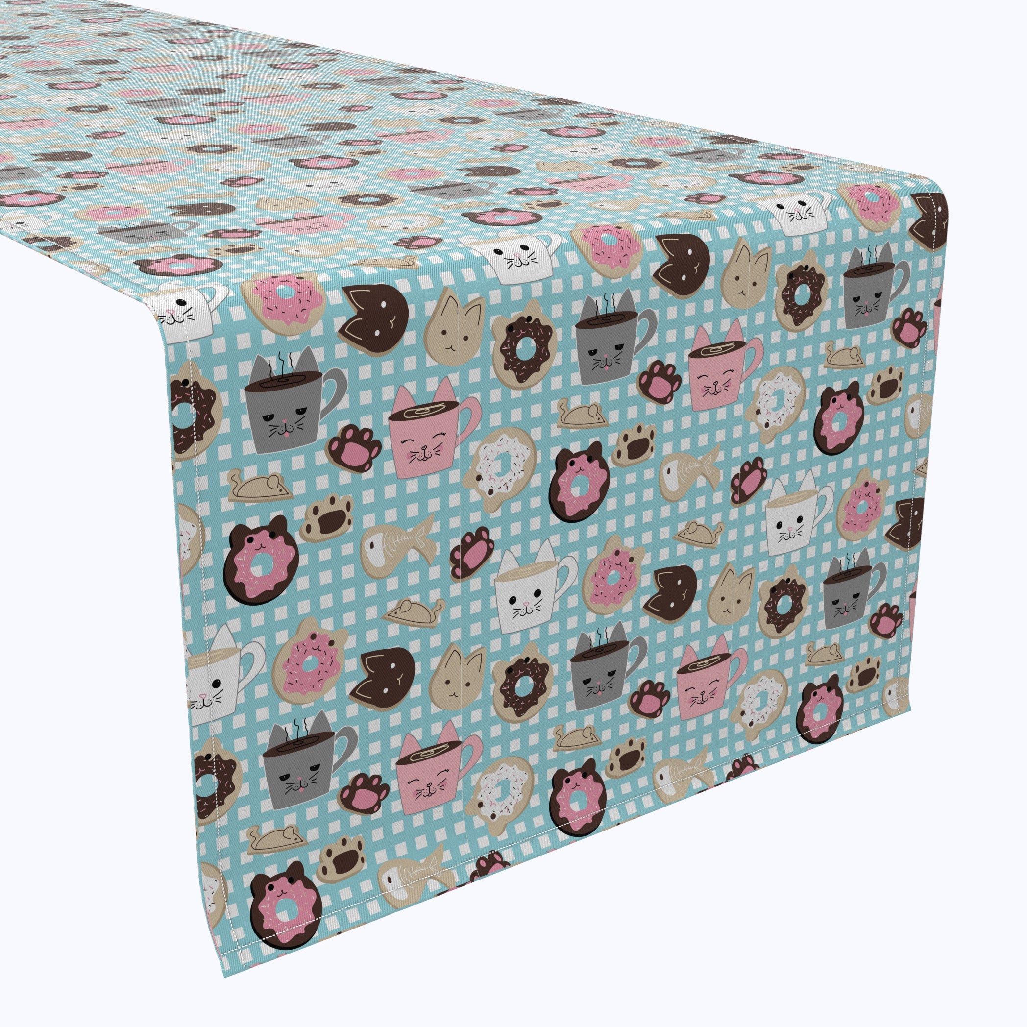 Cat Lovers Coffee Mugs & Donut Themed Table Runners - Perfect for Kitty Birthday Parties & Cozy Home Decor
