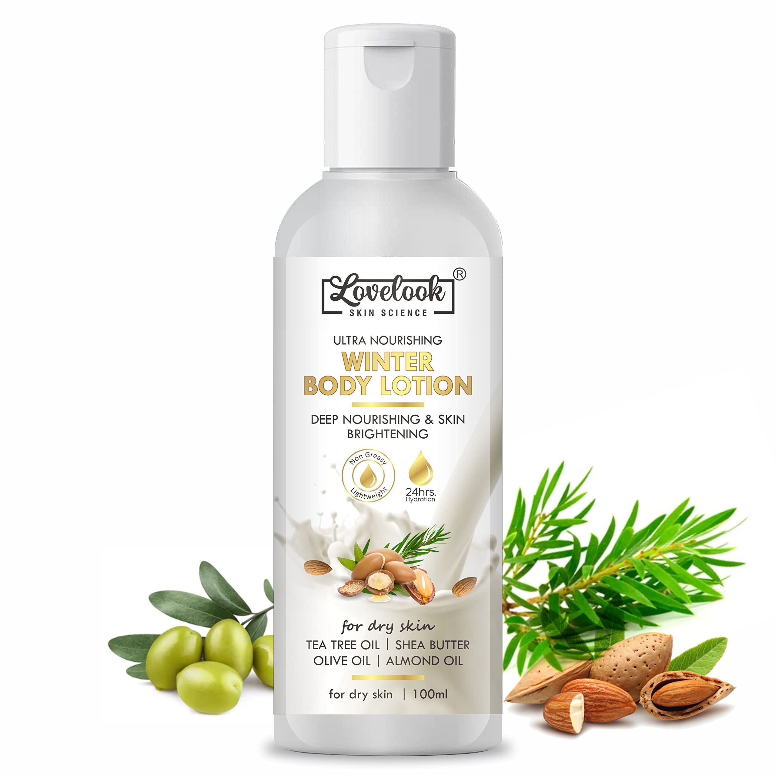 Lovelook Tea Tree Oil & Shea Butter Body Moisturizer - Winter Hydrating Body Lotion for Dry Skin - 100ml - Perfect for Cold Weather Skincare & Daily Moisturizing Routine