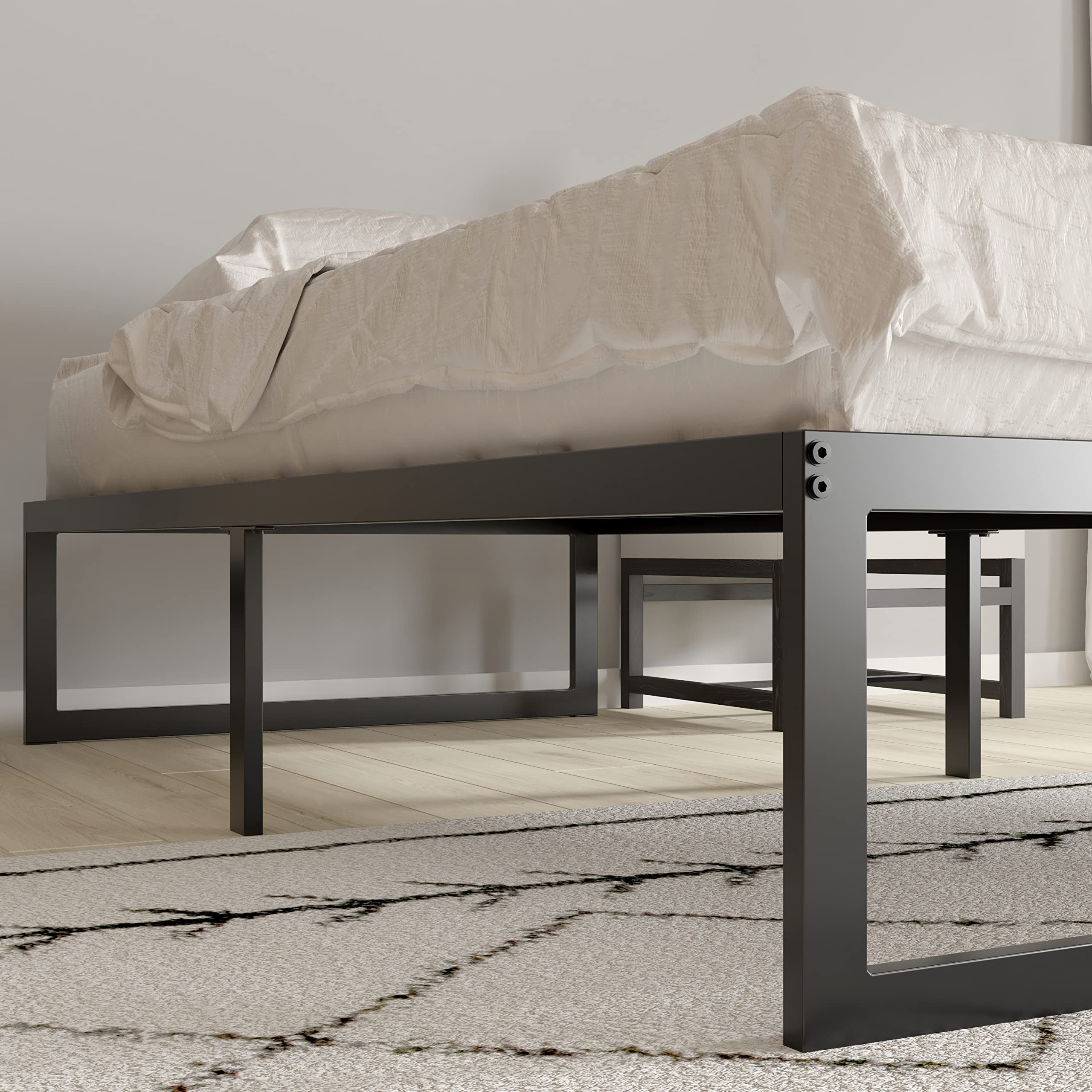 Merrick Lane Varallo 14 Inch Twin Size Black Steel Bed Frame with Steel Slat Support - No Box Spring Needed - Perfect for Kids Rooms, Guest Beds & Small Spaces
