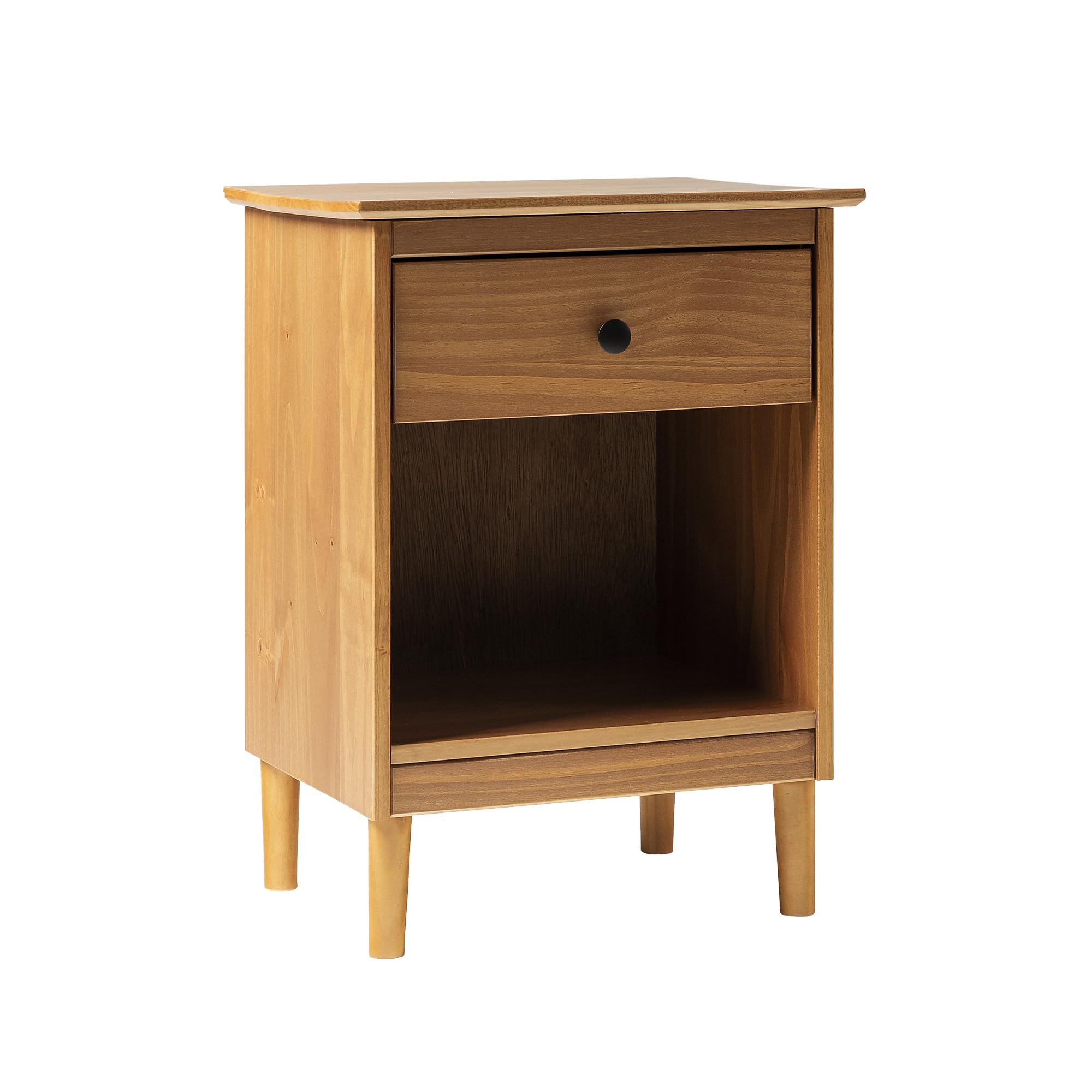 Walker Edison Traditional Wood 1-Drawer Nightstand Side Table - 18 Inch Caramel Finish Bedroom Storage with Shelf - Perfect for Bedside, Living Room, or Office Use