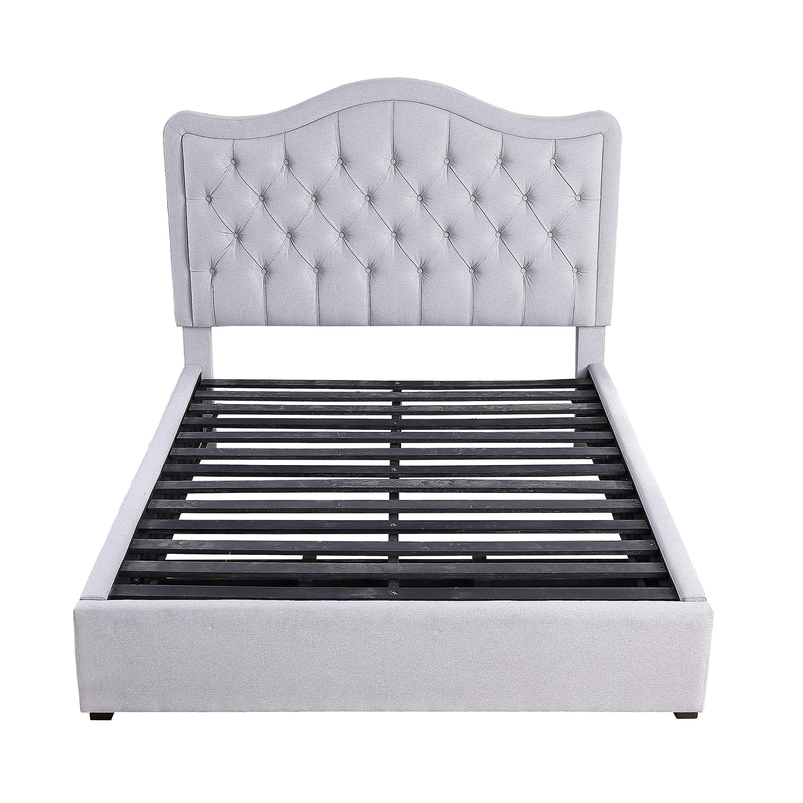 Lexicon Blayden Upholstered King Size Platform Bed Frame with Headboard - Modern Gray Fabric Bedroom Furniture for Master Bedroom & Guest Room