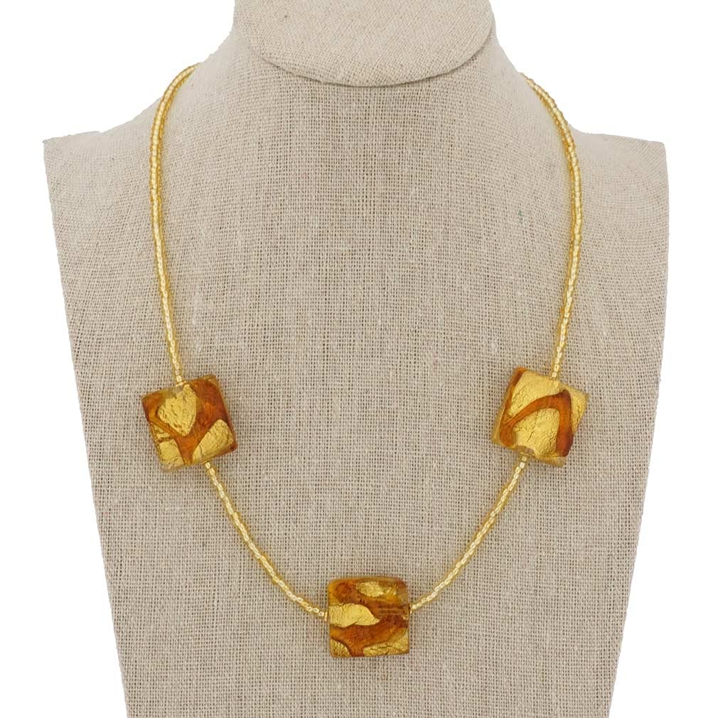 Venetian Murano Glass Royal Cognac Square Pendant Necklace - Elegant Jewelry for Women, Perfect for Parties, Weddings & Special Occasions