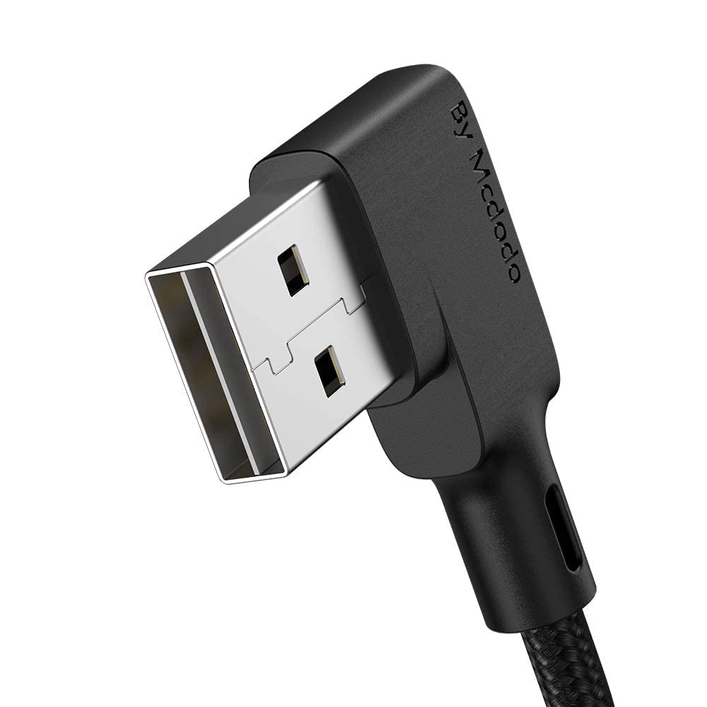 Mcdodo Anti-Winding 90° Right Angle Coiled USB Cable - 6FT/1.8M Nylon Braided Sync & Charge Cord with LED for iPhone 14/13/12/11 Pro Max (Black) - Perfect for Gaming, Travel & Tangle-Free Charging