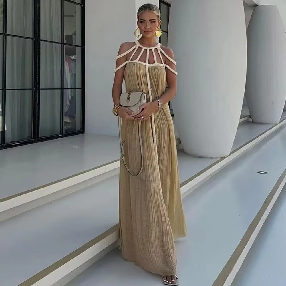 Bohemian Green Holiday Dress for Women - Elegant Solid Casual Long Maxi Dress with Sexy Backless & Side Slit | Perfect for Beach, Summer Vacations & Boho Chic Outfits