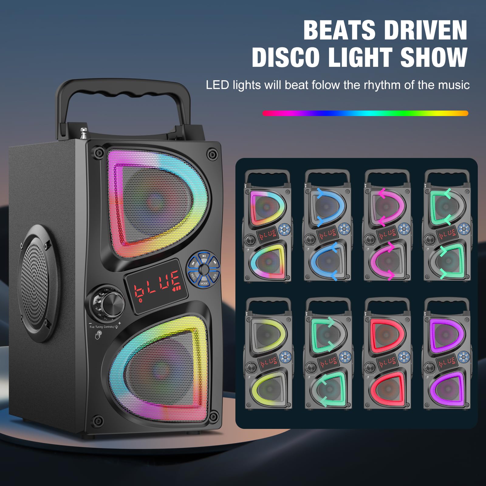 Portable Bluetooth Karaoke Machine with 2 Wireless Microphones & LED Lights - Singing Speaker for Kids & Adults - Perfect for Home Parties, Birthdays & Family Gatherings - Compatible with All Smartphones