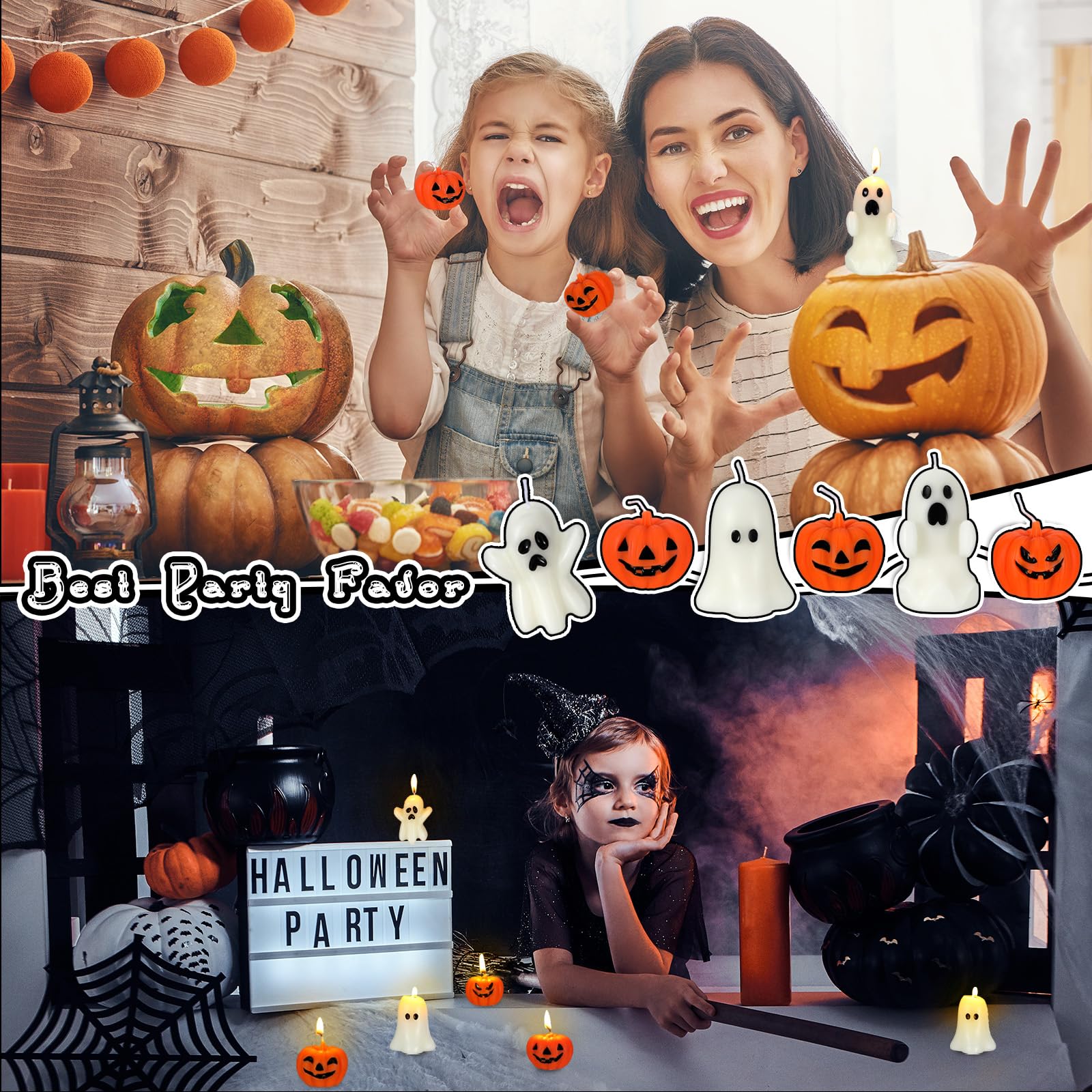 MTLEE 6-Piece Halloween Pumpkin Candle Set - Spooky Ghost Tabletop Candles for Home Decor | Perfect for Halloween Party, Fall Centerpiece & Cozy Autumn Ambiance