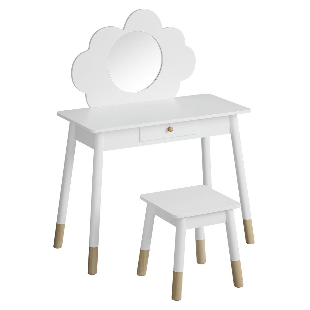 Keezi Kids Dressing Table Chair Set - Wooden Vanity Makeup Desk with Mirror and Drawers - Perfect for Girls Bedroom, Playroom & Pretend Play