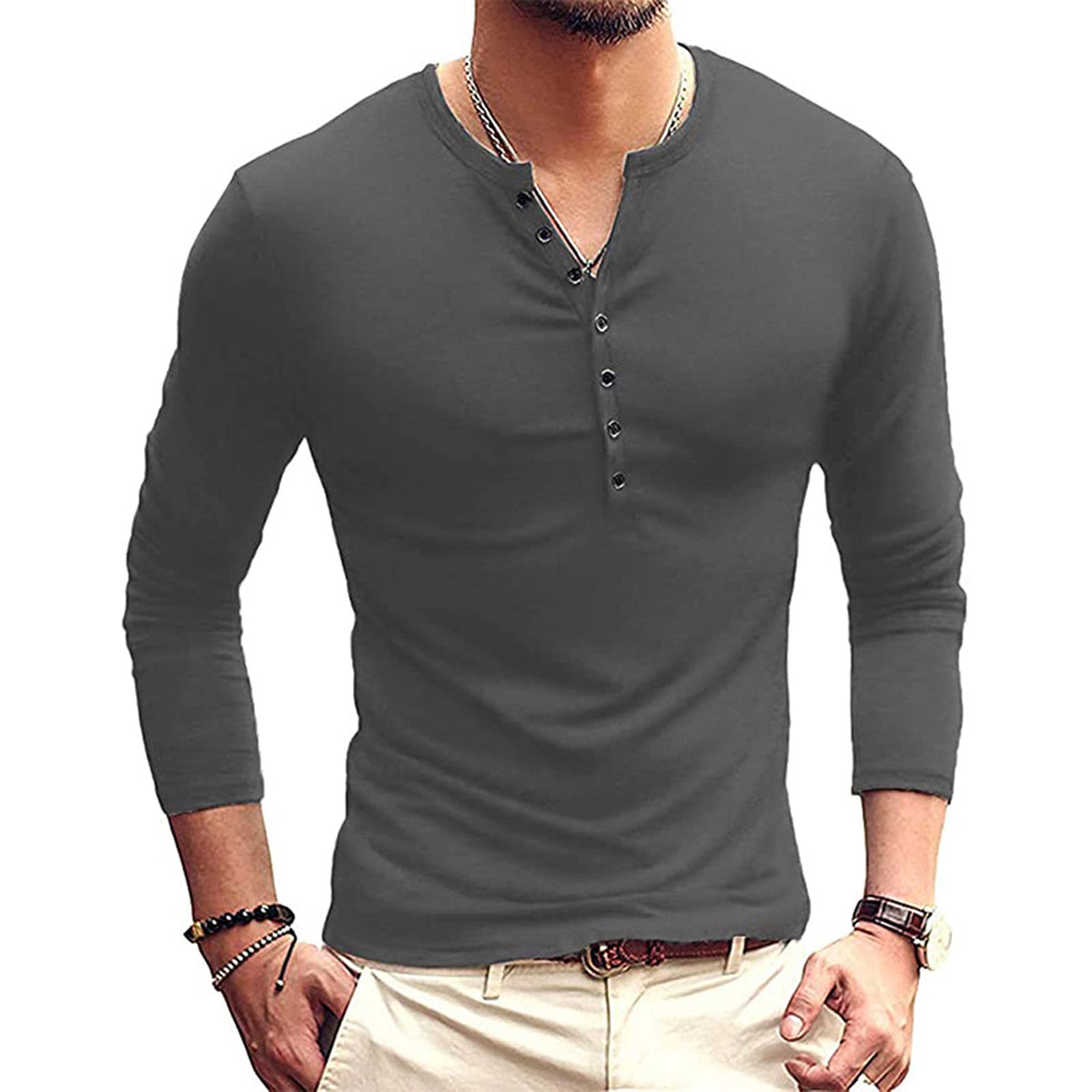 Men's Casual Slim Fit Basic Henley T-Shirt - Short & Long Sleeve V-Neck Tee for Everyday Wear, Work, and Outings