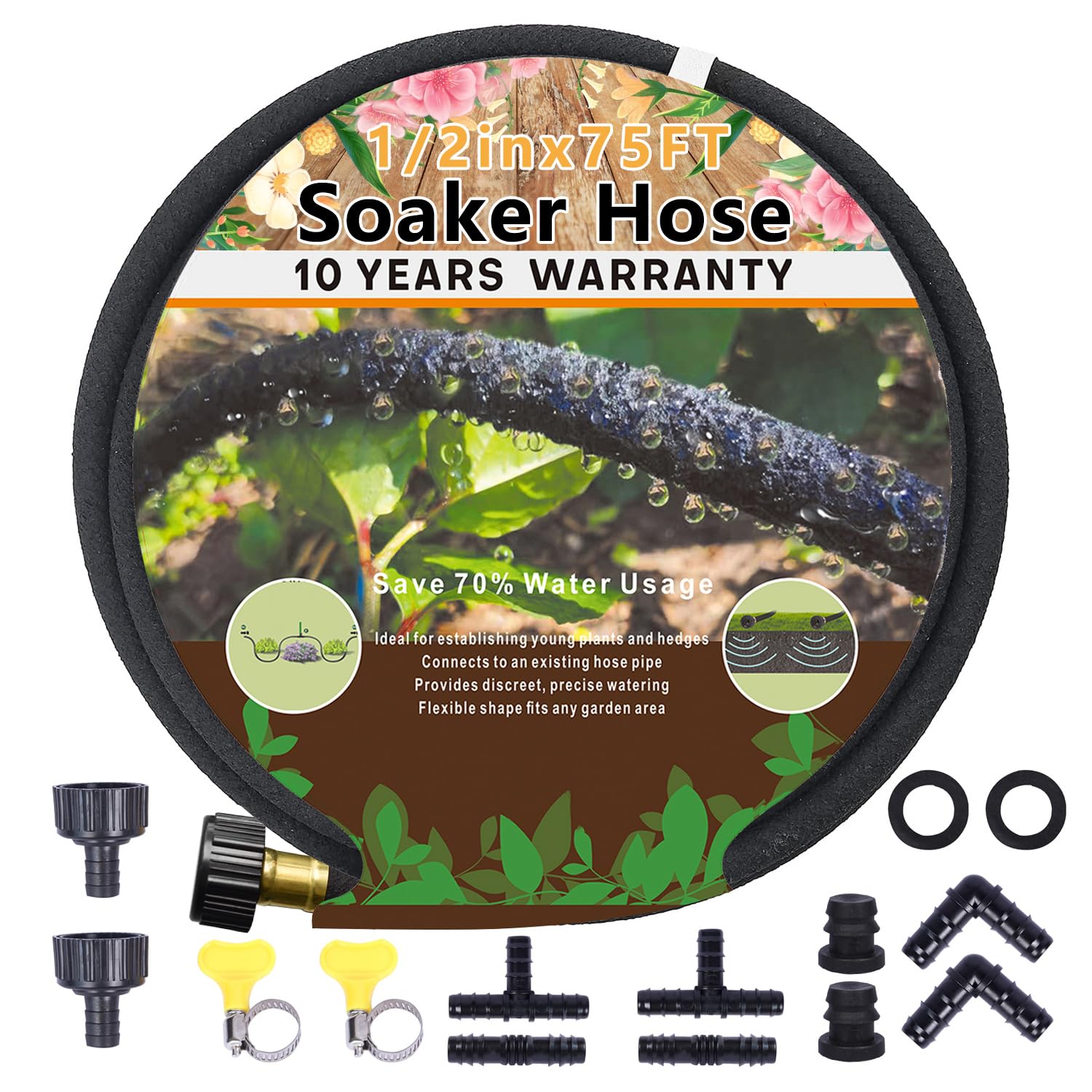 **75 Ft 1/2’’ Soaker Hose for Garden Beds - Efficient Drip Irrigation System for Watering Plants, Vegetables & Flower Beds - Perfect for Eco-Friendly & Low-Water Gardening**
