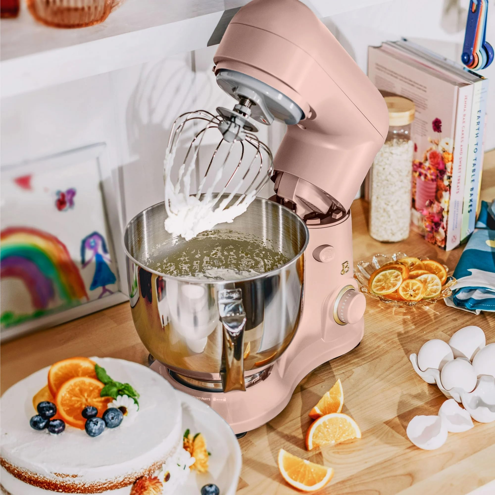 5.3 Qt Stand Mixer with Tilt-Head - Lightweight Powerful 300W Motor - 12 Speed Settings - Includes Beater, Whisk & Dough Hook - Splash Shield - by Drew Barrymore (Rose) - Perfect for Baking Cakes, Cookies, Bread & Pastries at Home