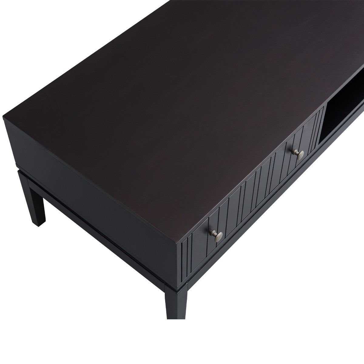 46 Inch Black Large Rectangle MDF Coffee Table with 2 Drawers - Modern Living Room Furniture for Home Decor & Storage