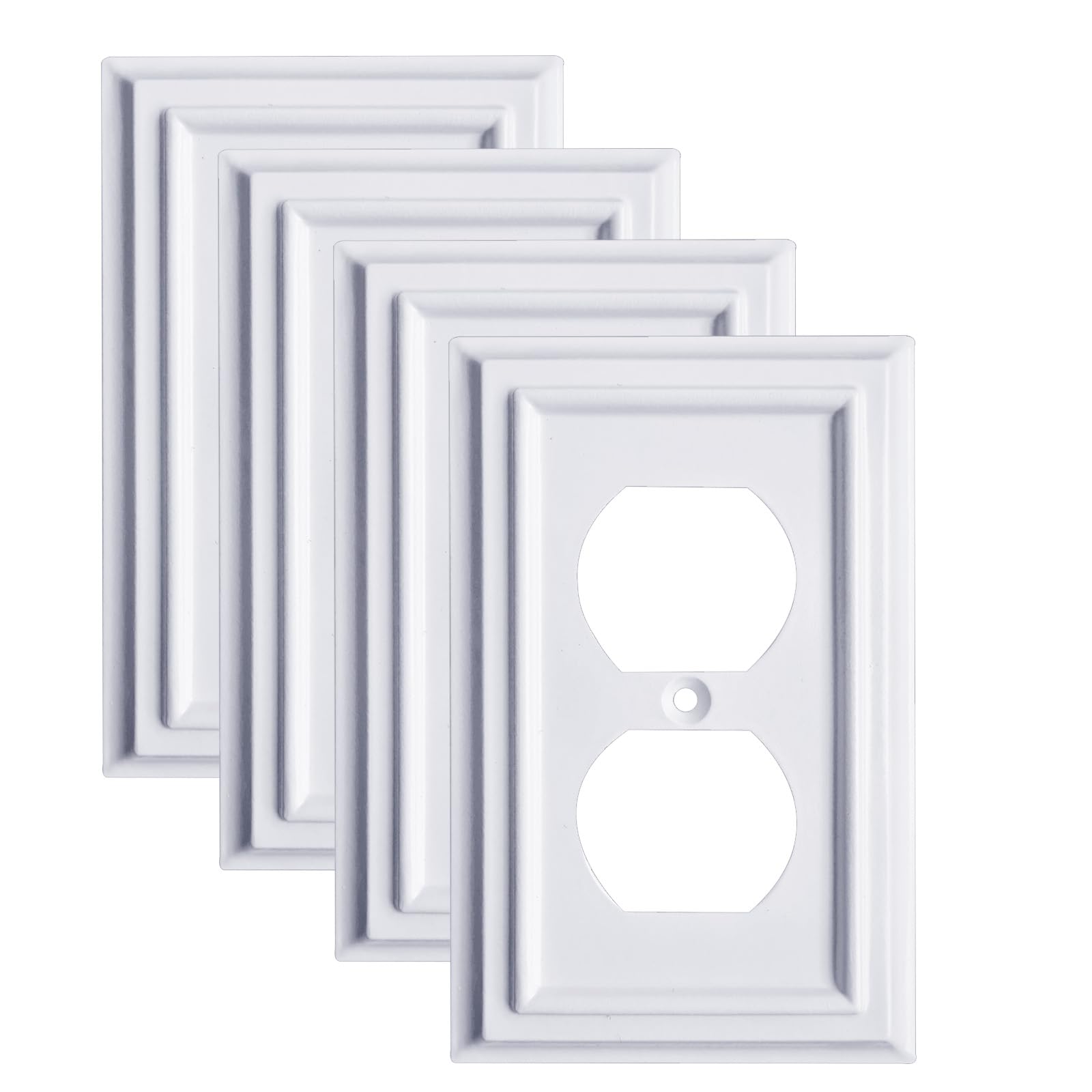 Pure White Bamboo Fiber Outlet Covers - Eco-Friendly Decorative Wall Plates for Light Switches & Electrical Receptacles (1 Gang Duplex, 4 Pack) - Perfect for Home, Office & Nursery Decor