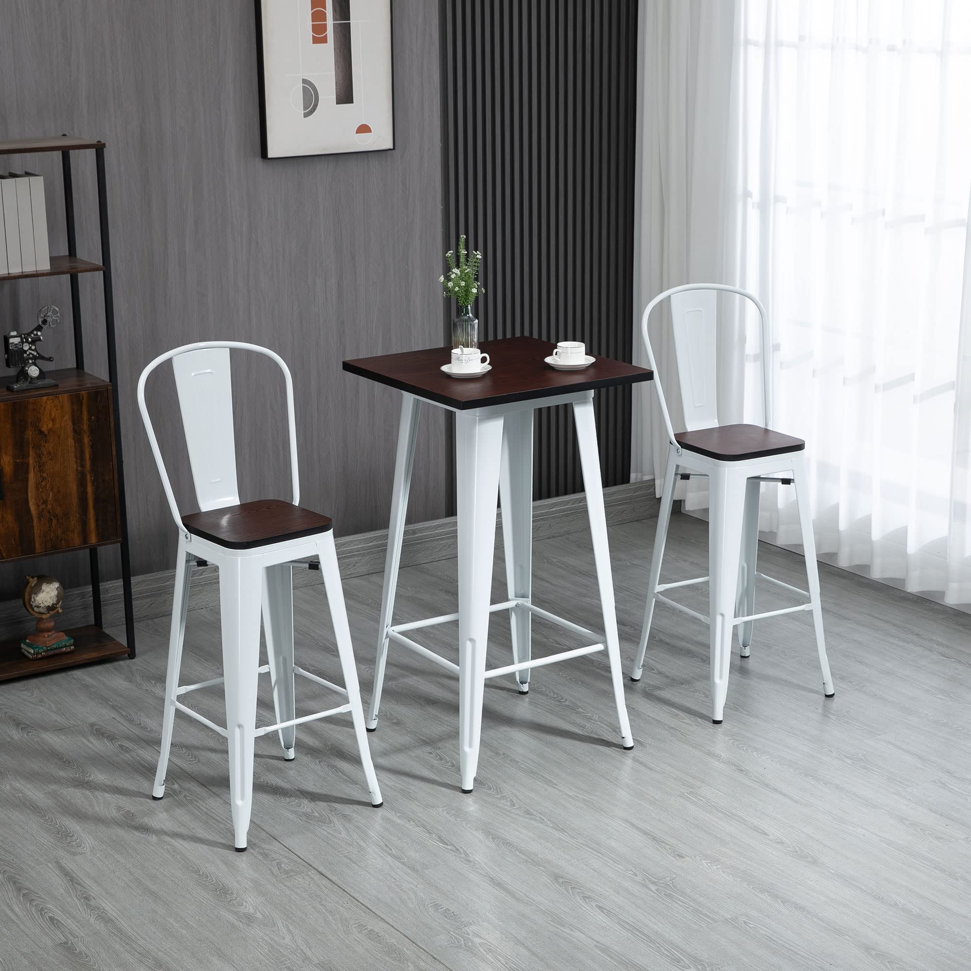 HOMCOM 3-Piece Industrial Bar Table Set with Stools - 36