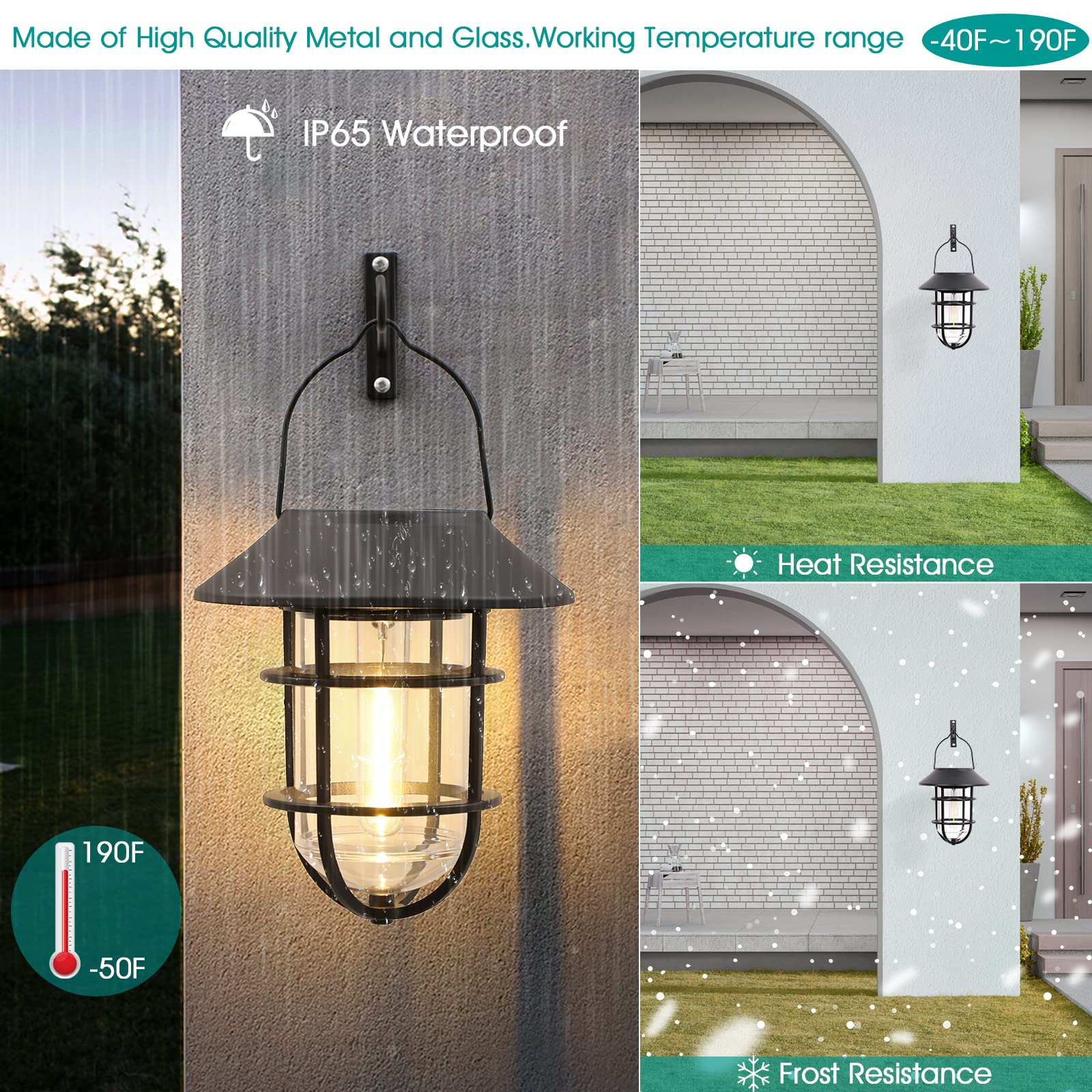 Upgraded Solar Outdoor Lights - Waterproof Hanging Solar Lanterns with Wall Mount Kit (2 Pack) for Garden, Patio, Porch & Fence Decor | Perfect for Outdoor Parties, Backyard Lighting & Pathway Illumination