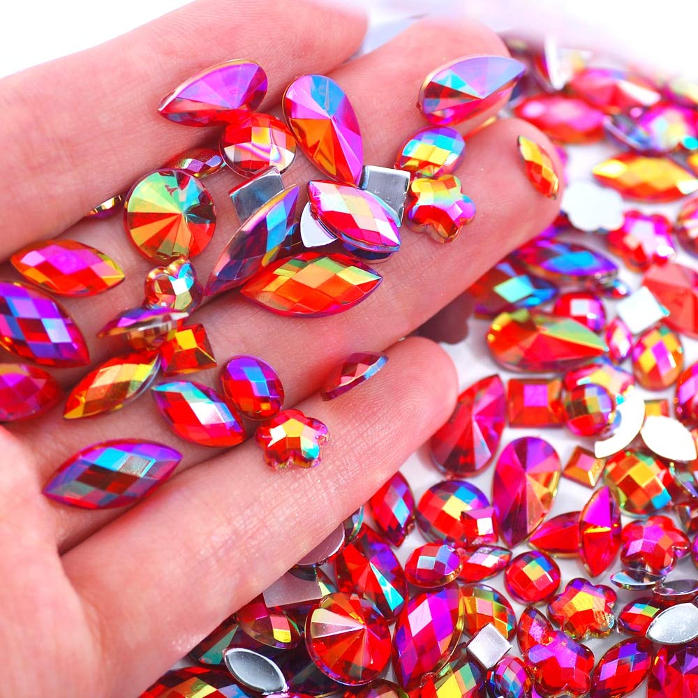 600Pcs/Lot 3D Acrylic Rhinestone Nail Art Decorations - Crystal AB Mix Shapes & Sizes for DIY Nails, Manicure, Jewelry Making | Perfect for Nail Salon, Home DIY, Party Glam Looks