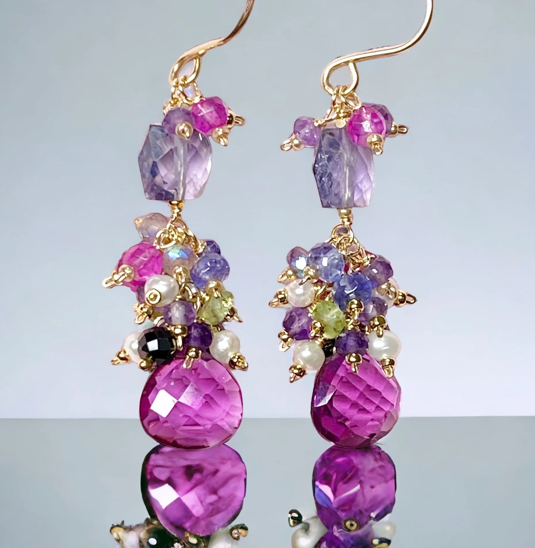 Blue Purple Violet Gemstone Dangle Earrings - Iolite & Amethyst Gold Filled Jewelry for Women | Elegant Party, Wedding & Evening Wear Accessories