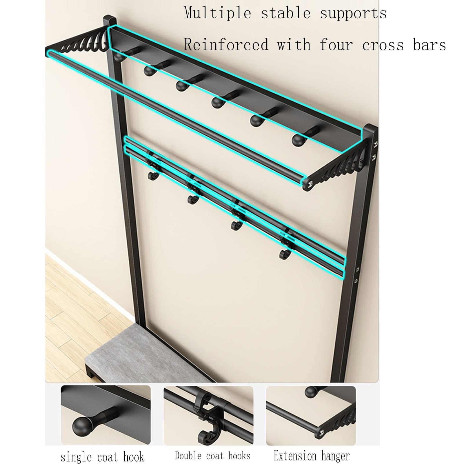 3-in-1 Entryway Hall Tree with Coat Rack, Shoe Bench & Umbrella Holder - 100CM Carbon Steel Frame Entryway Organizer for Shoes, Coats & Accessories - Perfect for Small Spaces, Apartments & Mudroom Organization (Black)