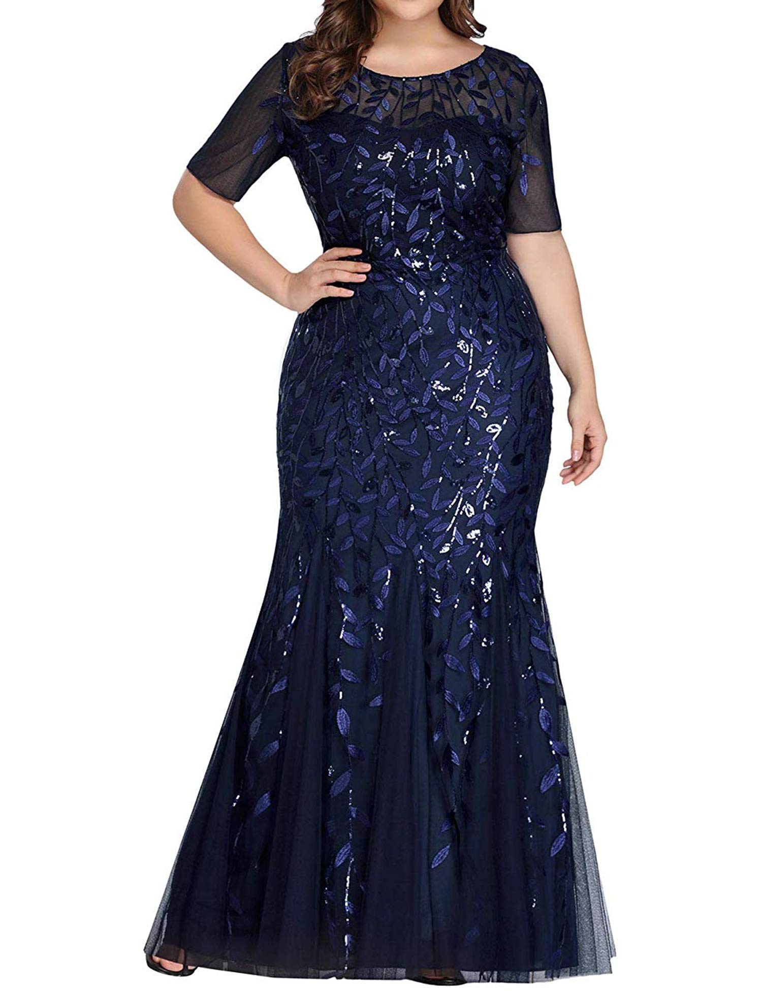 Elegant Plus Size Women's Sequin High Waist Formal Evening Gown - Perfect for Prom, Wedding Guest & Black Tie Events