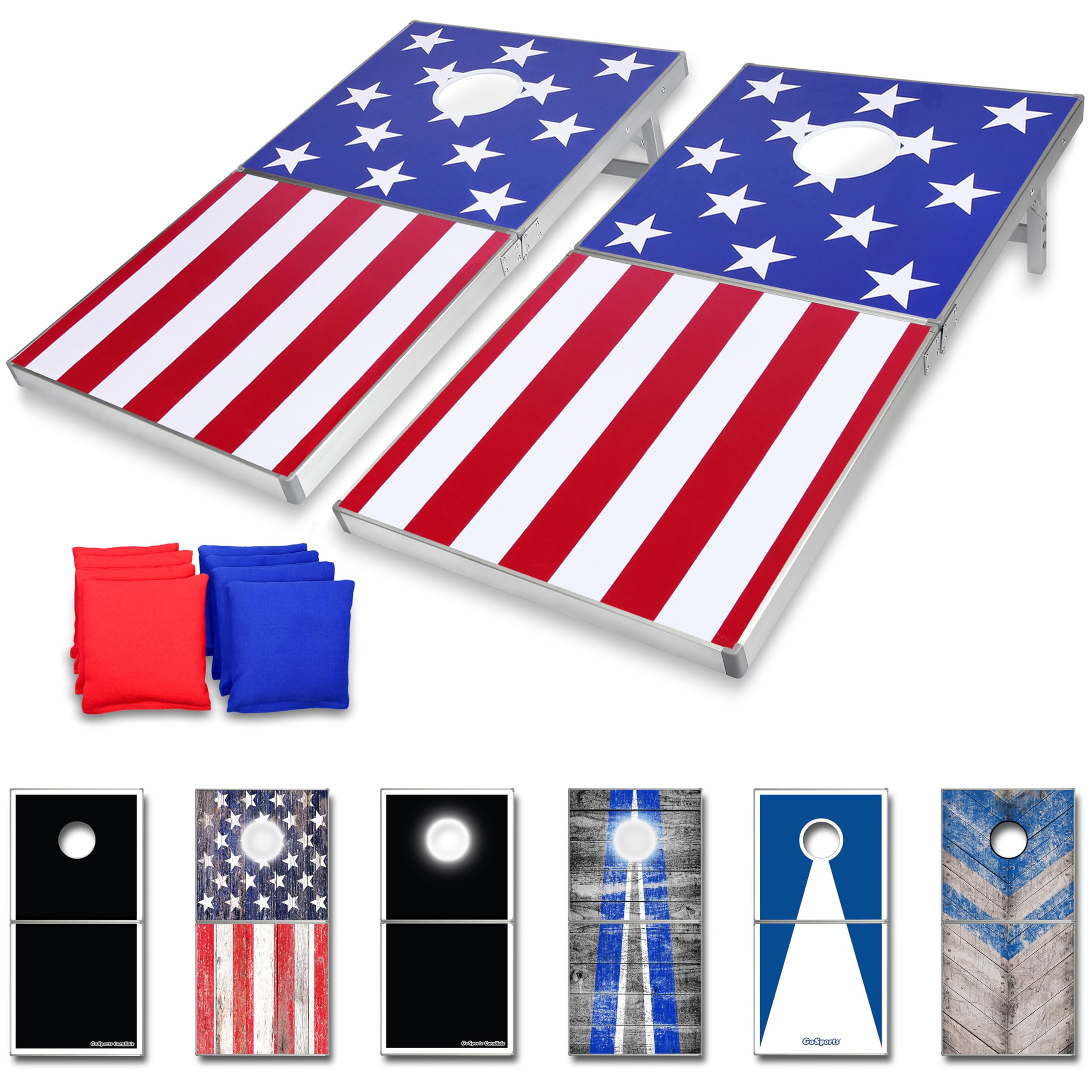 GoSports 4x2 ft Aluminum Cornhole Game Set with LED Lights or Standard - 2 Foldable Regulation Boards & 8 Bean Bags - Perfect for Backyard, Tailgating, and Outdoor Parties