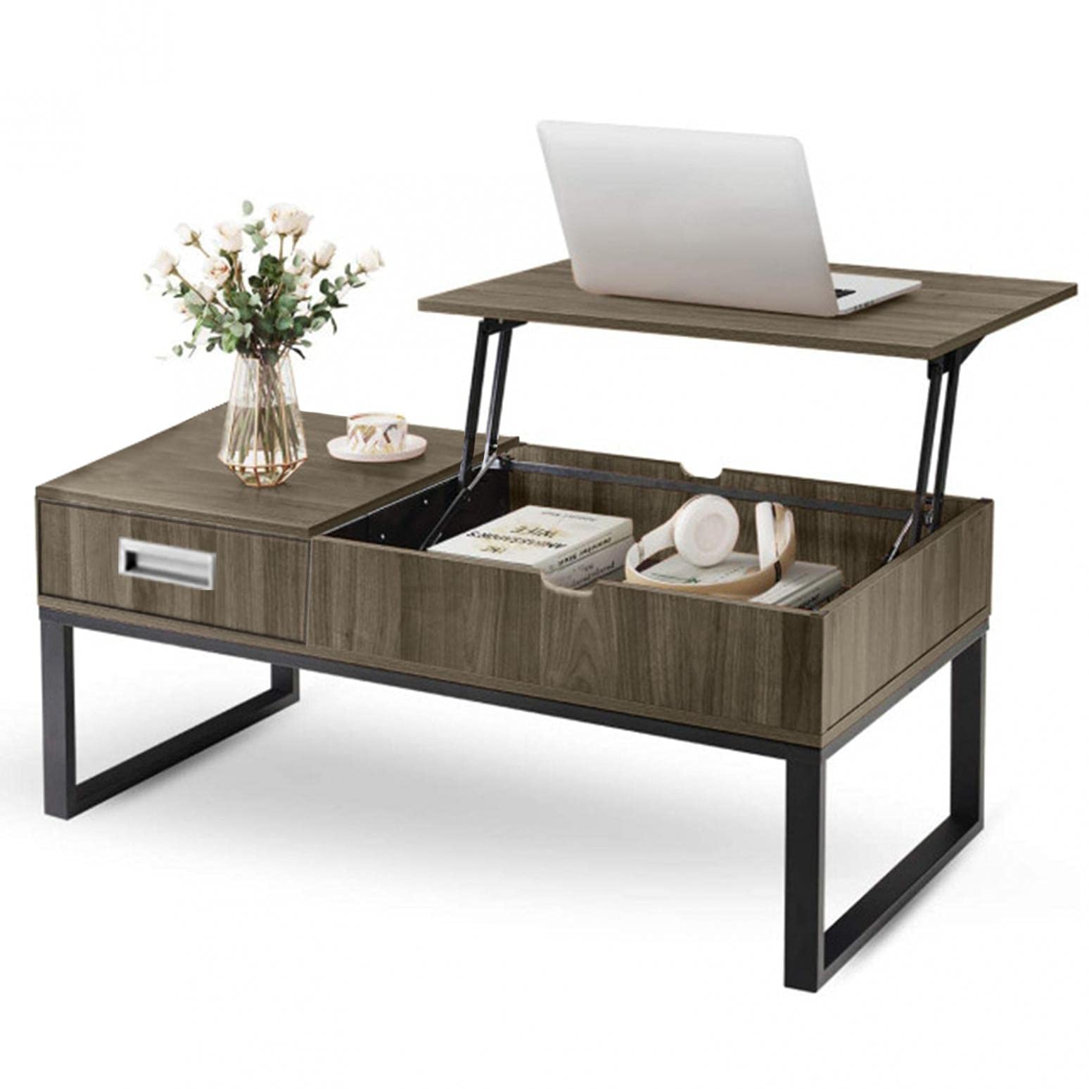 Modern Farmhouse Coffee Table with Drawers & Storage - Adjustable Mid-Century Design Wooden Living Room Table - Easy Assembly for Home, Office, Lounge Decor