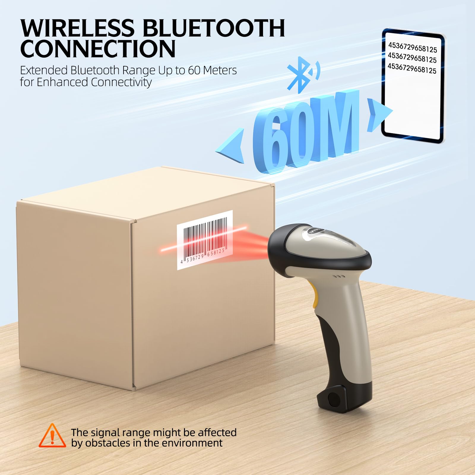 TEEMI Wireless Bluetooth Barcode Scanner - 1D Laser Handheld Reader Compatible with iPhone, iPad, Android Tablet, PC, Mac OS X, Windows 10 & iOS 14 - Includes Stand for Retail, Warehouse & Inventory Management
