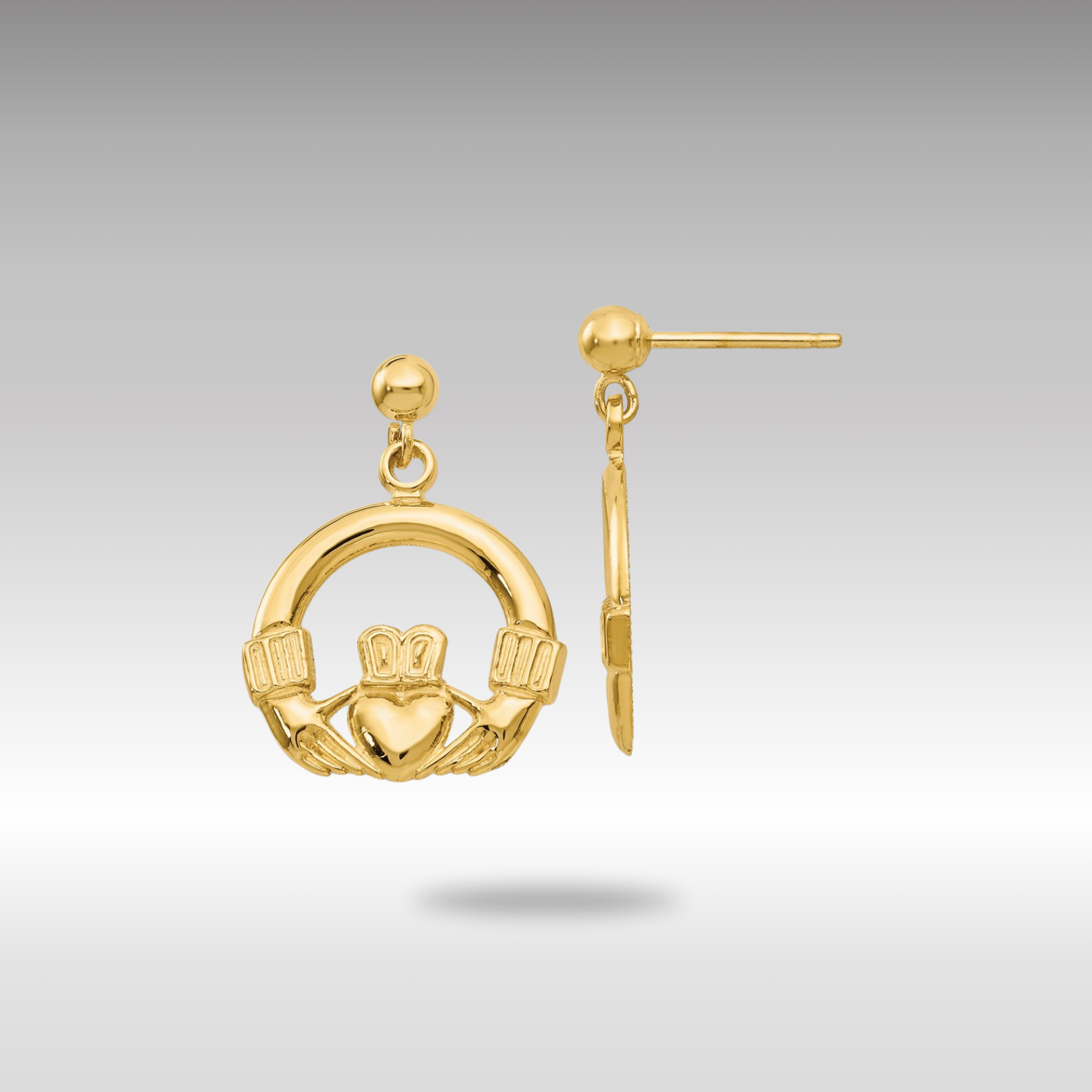 Gold Dangling Claddagh Post Earrings for Women - Irish Celtic Love Knot Jewelry Gift - Model S1117 - Perfect for Weddings, Anniversaries & St. Patrick's Day