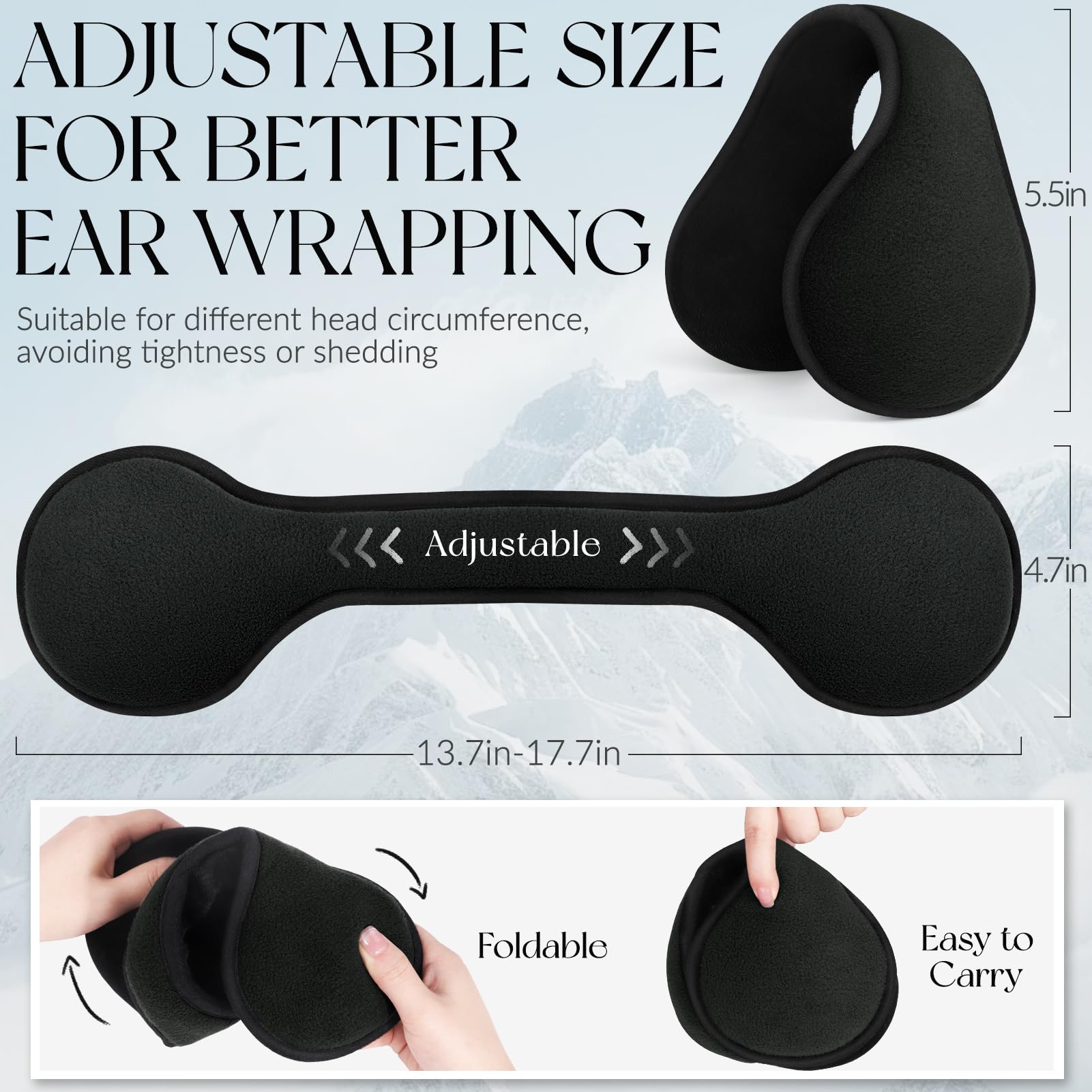 Adjustable Polar Fleece Ear Warmers for Men & Women - Winter Earmuffs for Outdoor Activities, Sports & Cold Weather Protection