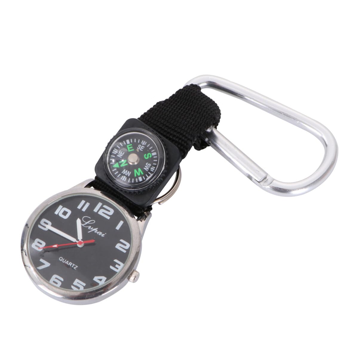 1Pc Alloy Backpacker Clip Watch with Compass - Waterproof Mountaineering Hiking Nurse Watch, Unisex Carabiner Design Outdoor Sports Watch with Belt Clip (White) - Perfect for Camping, Travel, and Outdoor Adventures